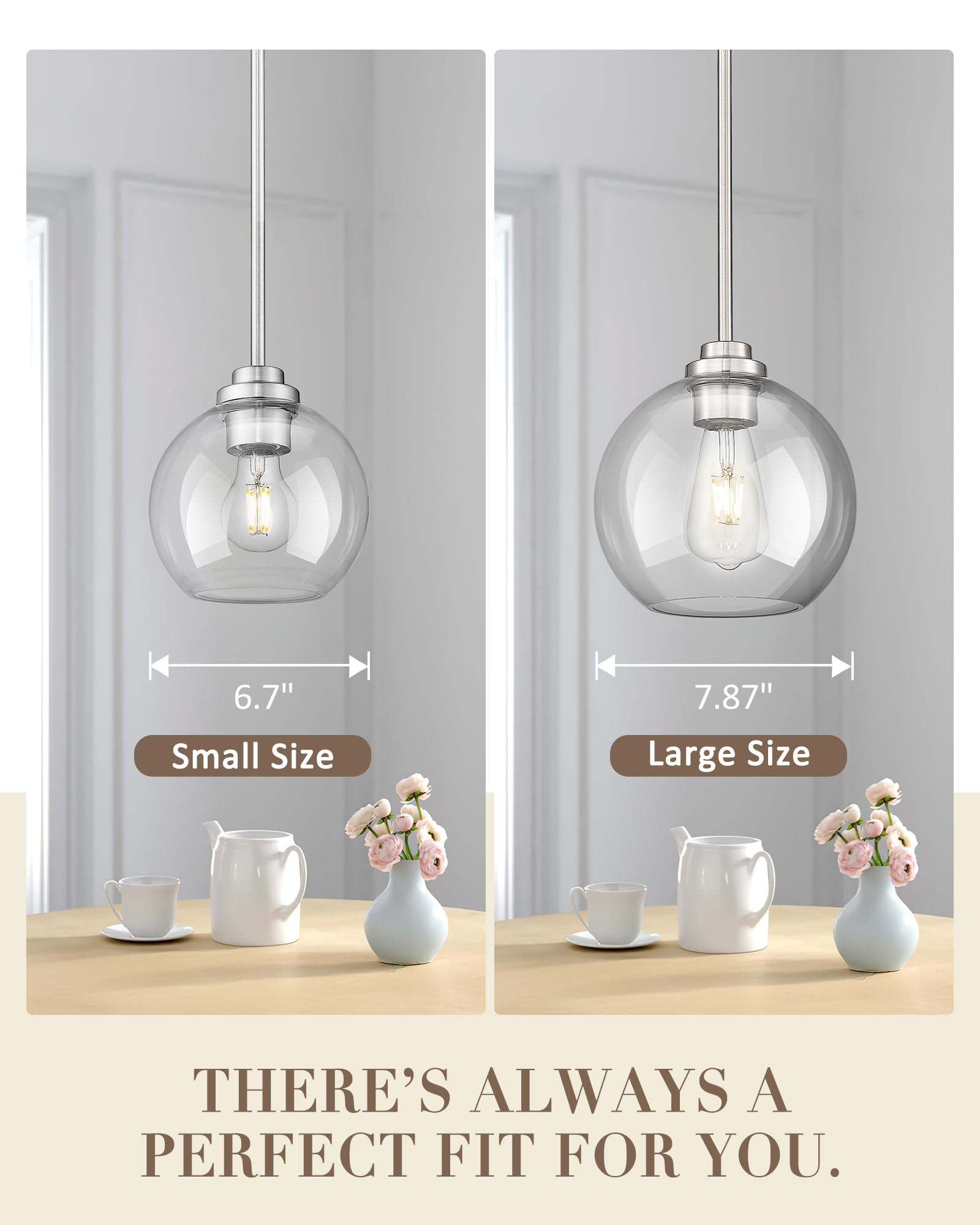 Jazava Globe Pendant Light Fixture, Modern Brushed Nickel Hanging Light With Clear Glass For Kitchen Island Dining Room Bedroom