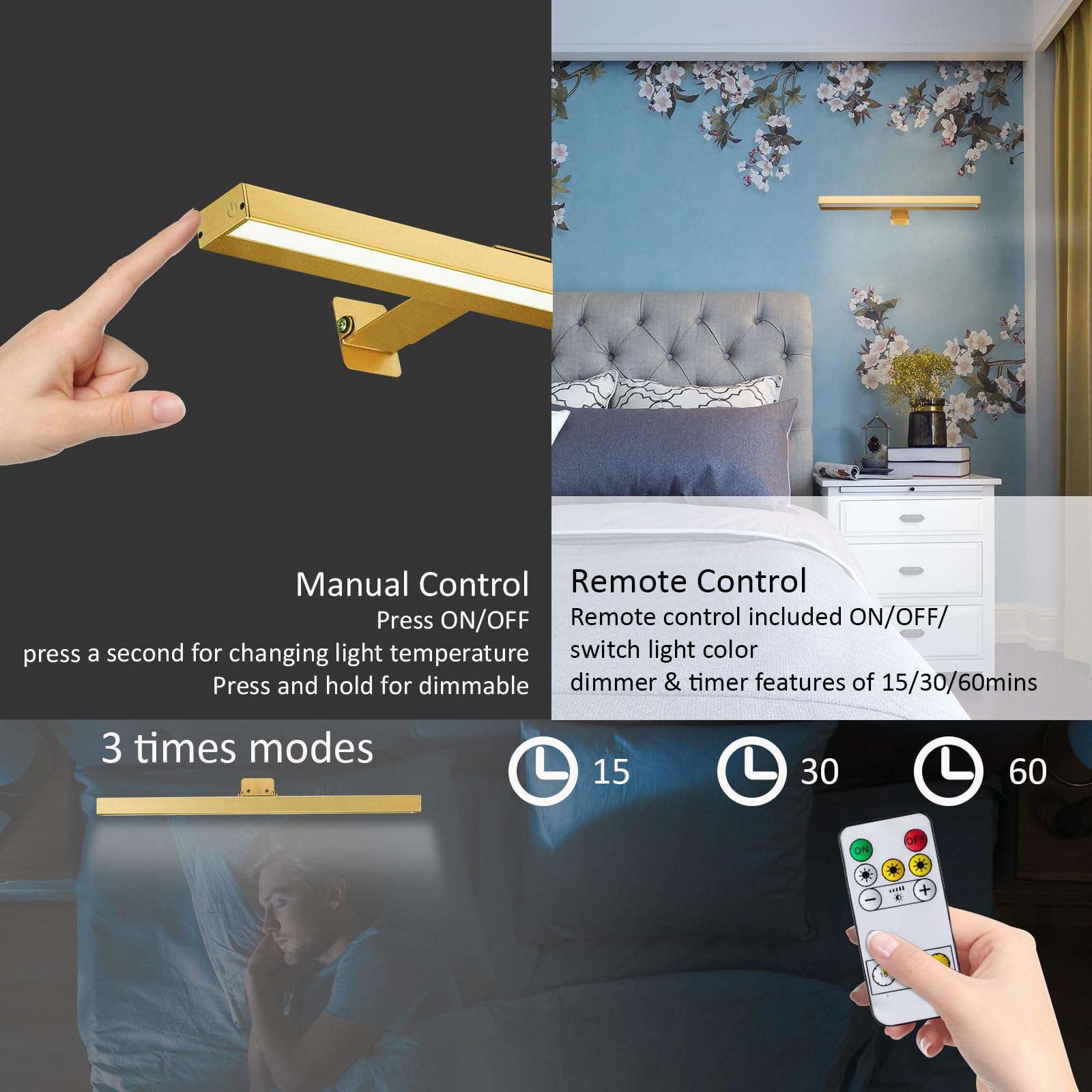 Vigmoj Rechargeable Picture Light,16In Metal Wireless Art Light Display Lamp With Remote,Dimmable And Timer Picture Lights For P