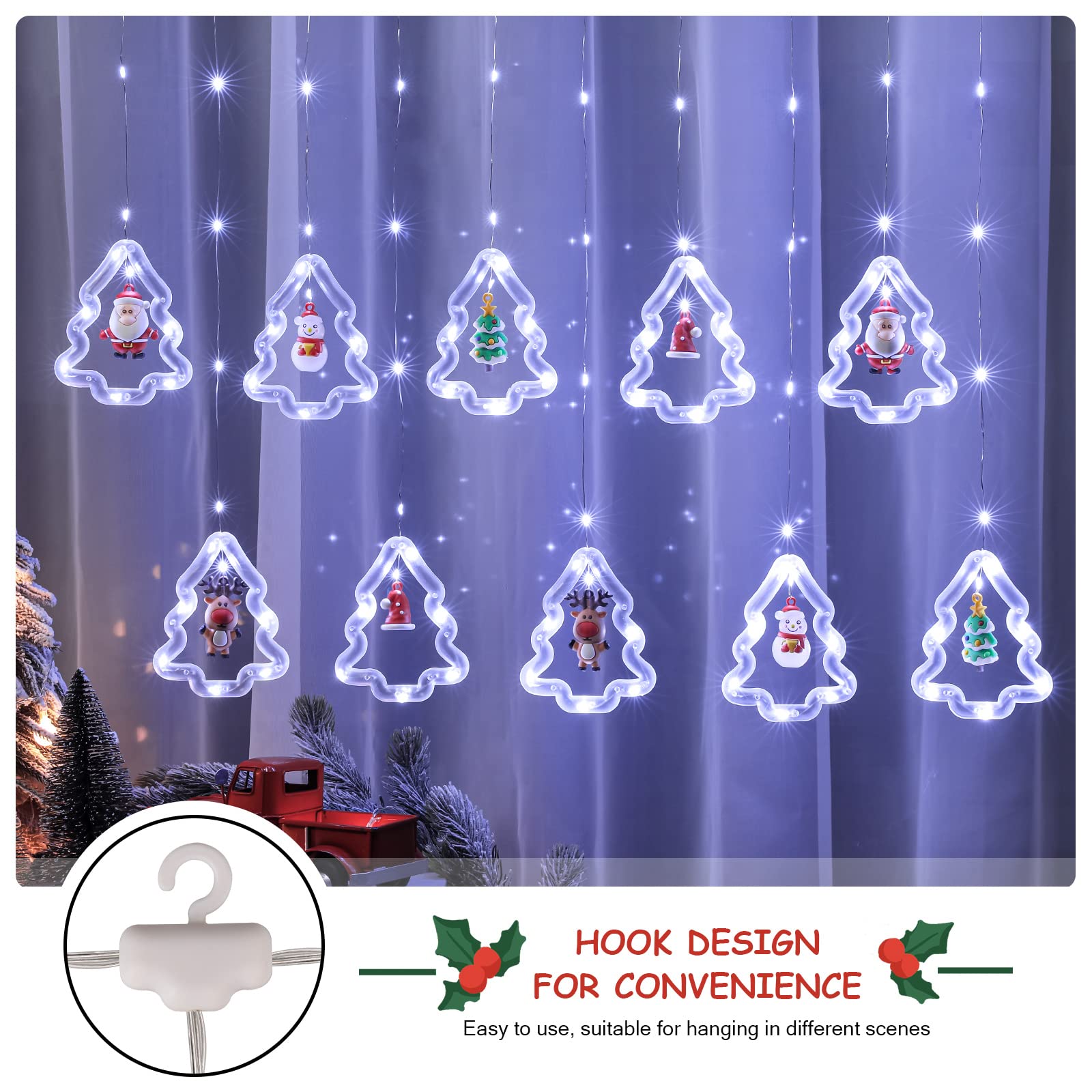 Christmas Window Lights - Bloomwin Lighted Xmas Window Decorations - Tree Shape Ring Light With Ornament Curtain Light Indoor - Usb Novelty String Hanging Lights For Christmas Home Bedroom Decor