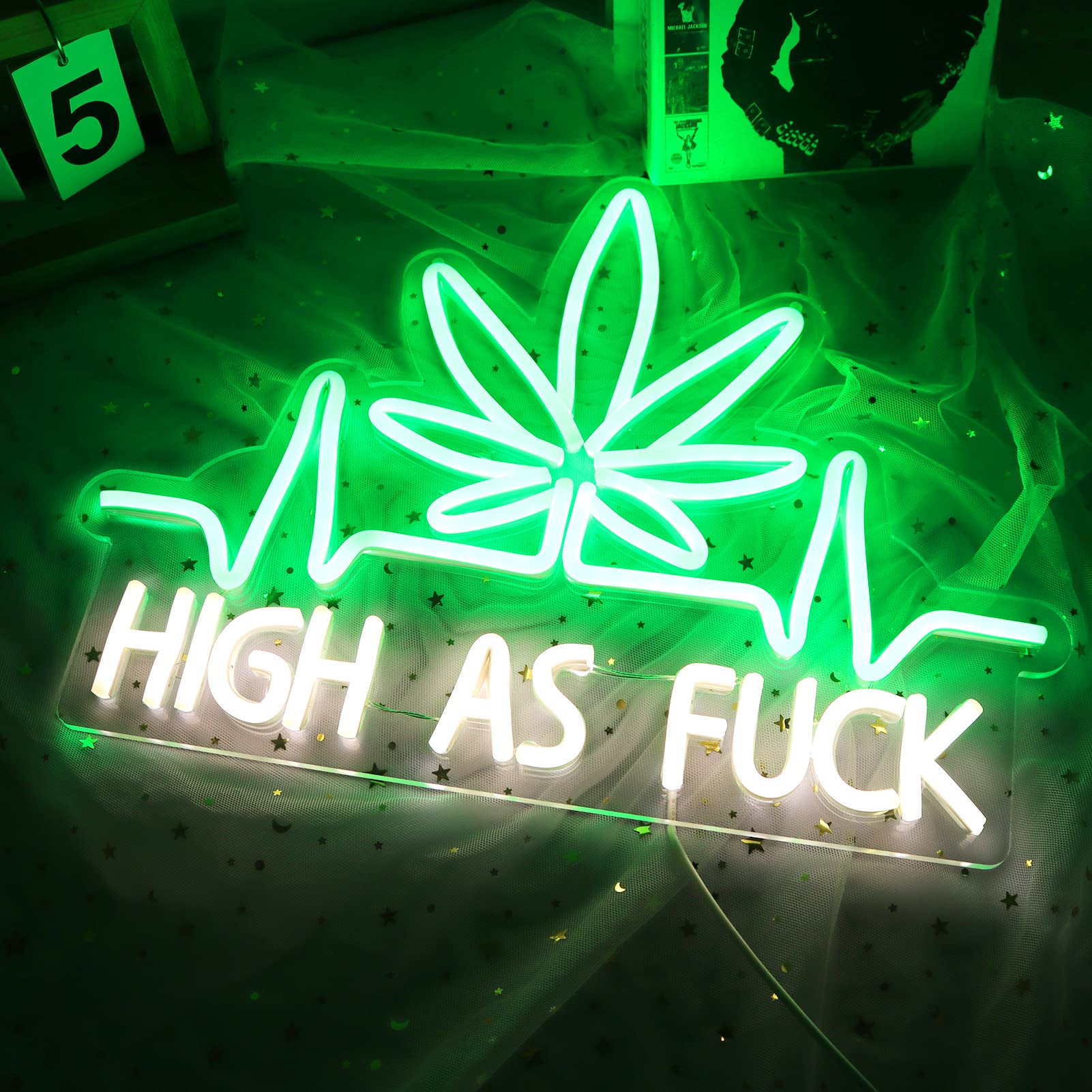 JFLLamp LED Neon Sign Wall Decor - Leaf Design, USB Powered, Dimmable, 16x12 Inch, Ideal for Bedroom, Living Room, and Parties