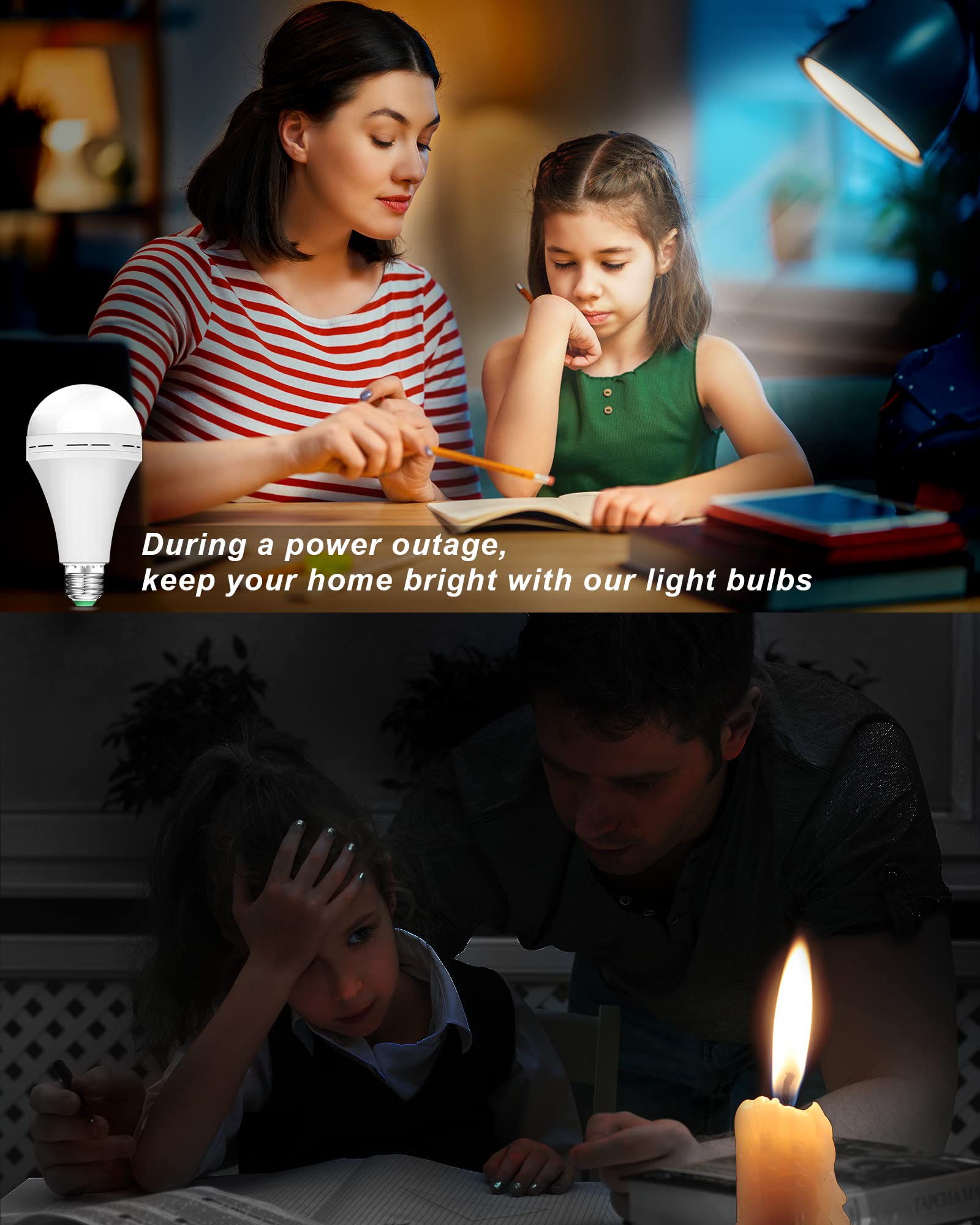 Mudder 12 Pack A21 Rechargeable Light Bulbs 12W Emergency Led Light Bulb Battery With E27 Base Hanging Hooks 1200 Mah 65W Equiva