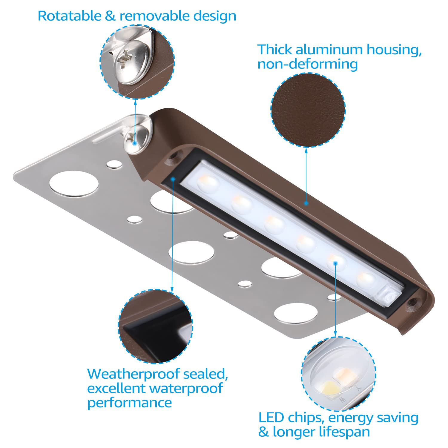 LEONLITE 8-Pack LED Hardscape Lighting, 5CCT, 7 Inch, Aluminum, Model 61895, Low Voltage Retaining Wall Light, 4.5W