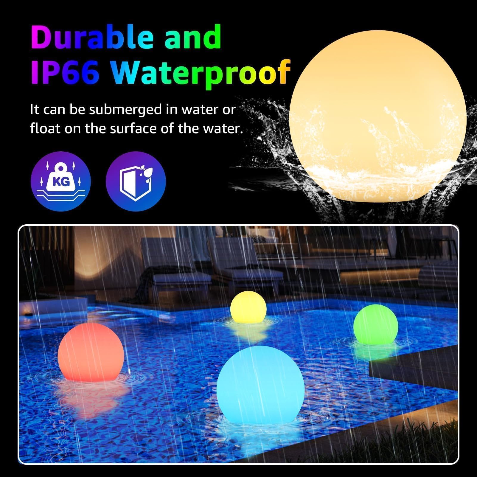 FUYO LED Ball Light, 10-inch Solar Light Up Pool Balls, Rechargeable & Remote Control Globe Lights 16 RGB Colors Mood Night Ligh