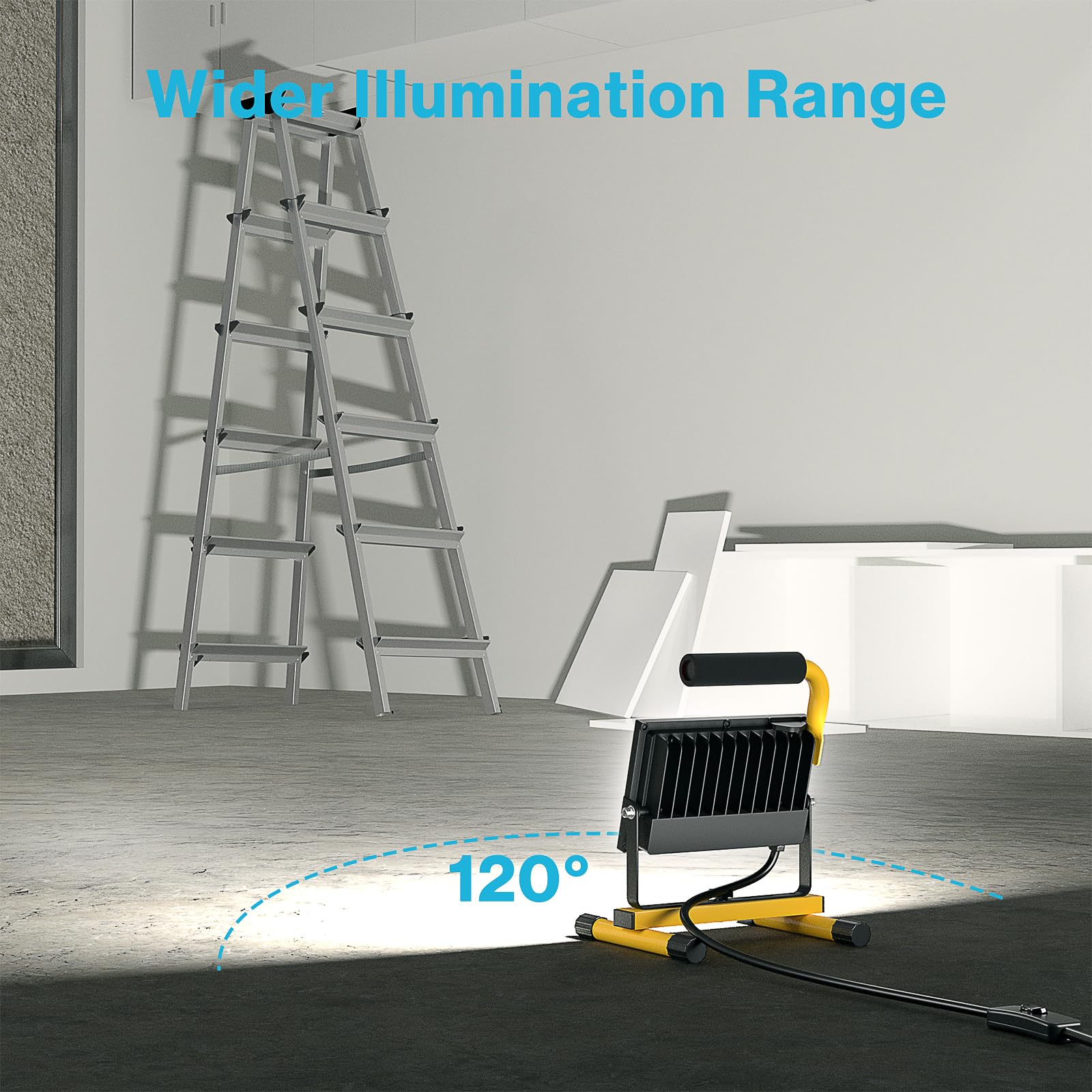 Olafus 60W Led Work Lights, 6000Lm Portable Flood Light With Plug, 5000K Daylight, Ip65 Waterproof Adjustable Job Site Lighting For Construction Site, Garage, Workshop, Jetty