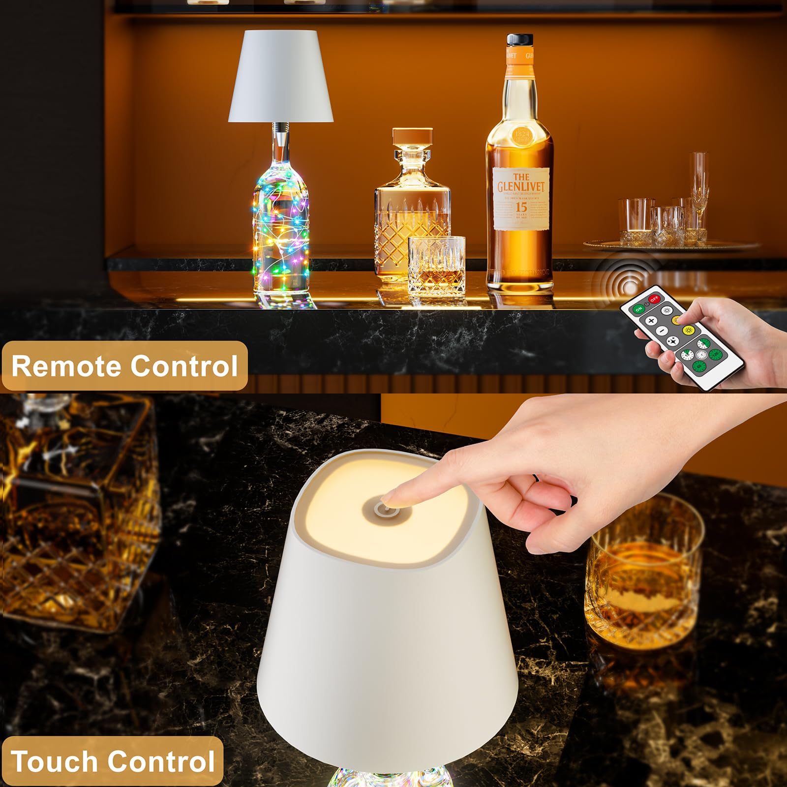 HOMEBEST Wireless Bottle Lamp with Remote & Timer, Rechargeable, White, 1 Pack, Model HL10-WH1P
