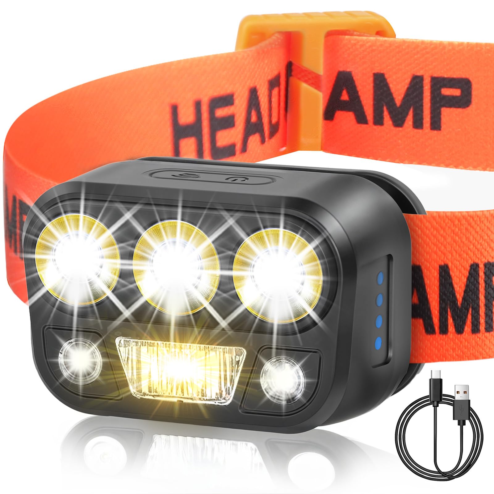 Rechargeable Headlamp - High-Performance Led Flashlight, Waterproof, Press & Inductive Switches, 6 Modes, 45 Adjustable, Lightwe