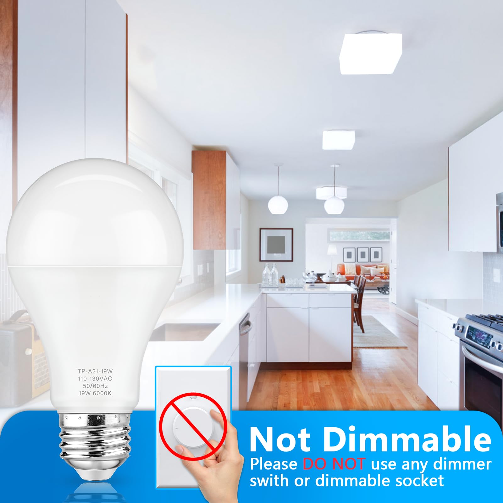 Maylaywood A21 Led Light Bulbs, 150 Watt Equivalent, Cool White 6000K, 2600Lm, E26 Base, Non-Dimmable, 19W Bright White Led Bulb