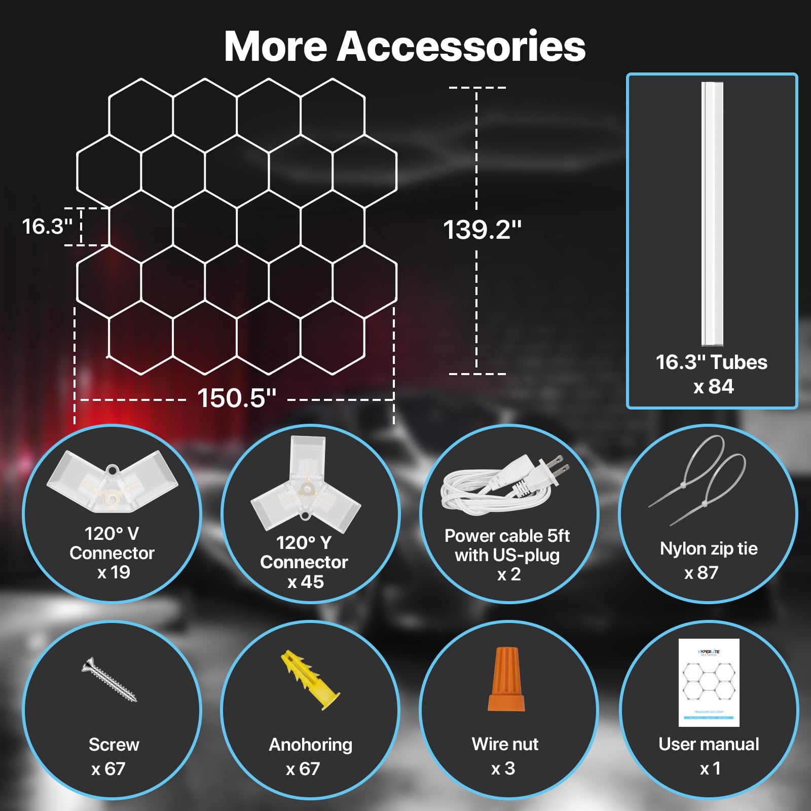 Hyperlite Gen 2 Hexagon Led Lights: 581W 58100Lm 22 Grids Diy Hexagon Led Lights, 6500K Ultra Bright, Easy Install, Durable Desi