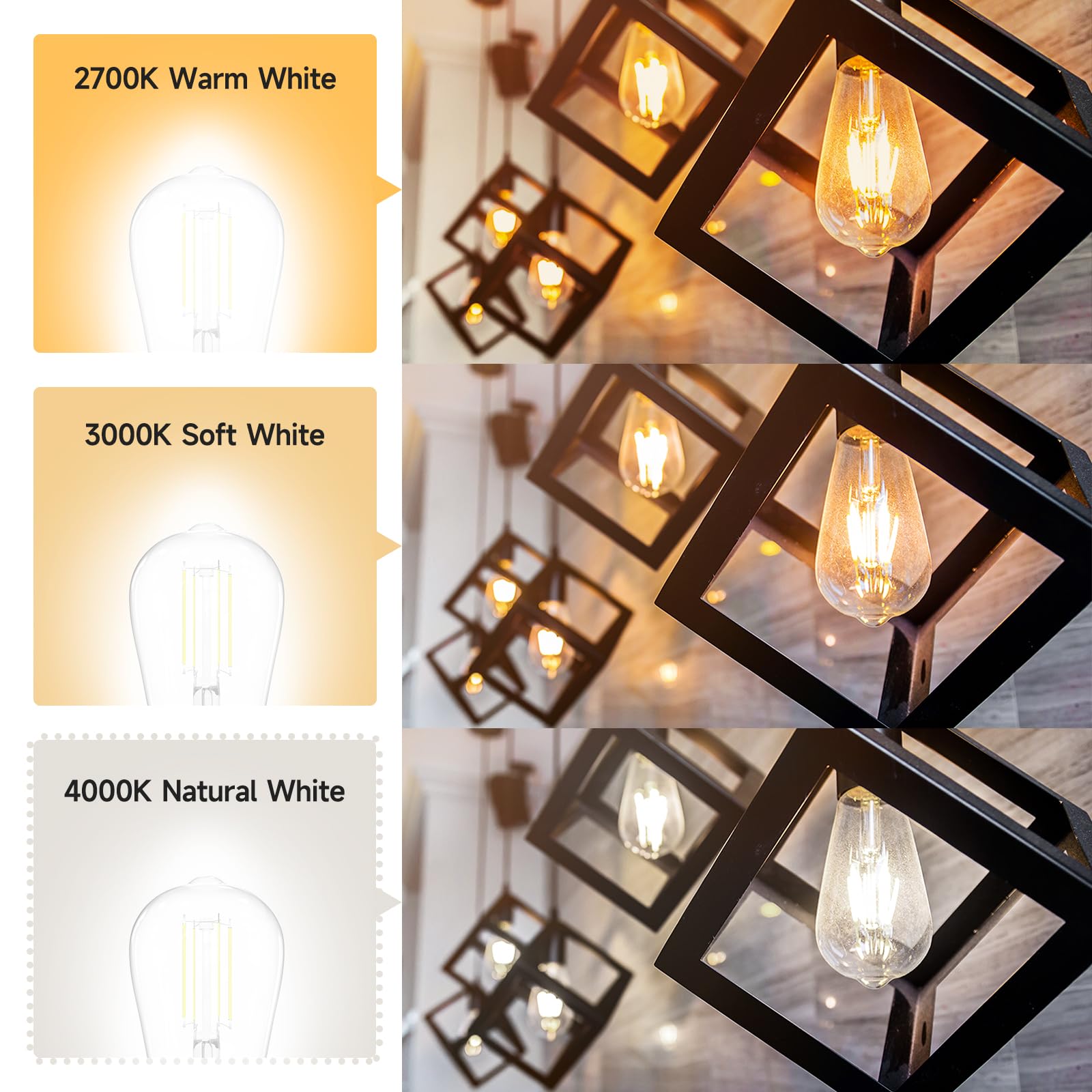 Shinestar 4 Pack Vintage Led Edison Bulbs, 60W Equivalent, Bright Daylight White 4000K, St58 Antique Led Filament Bulbs, E26 Med