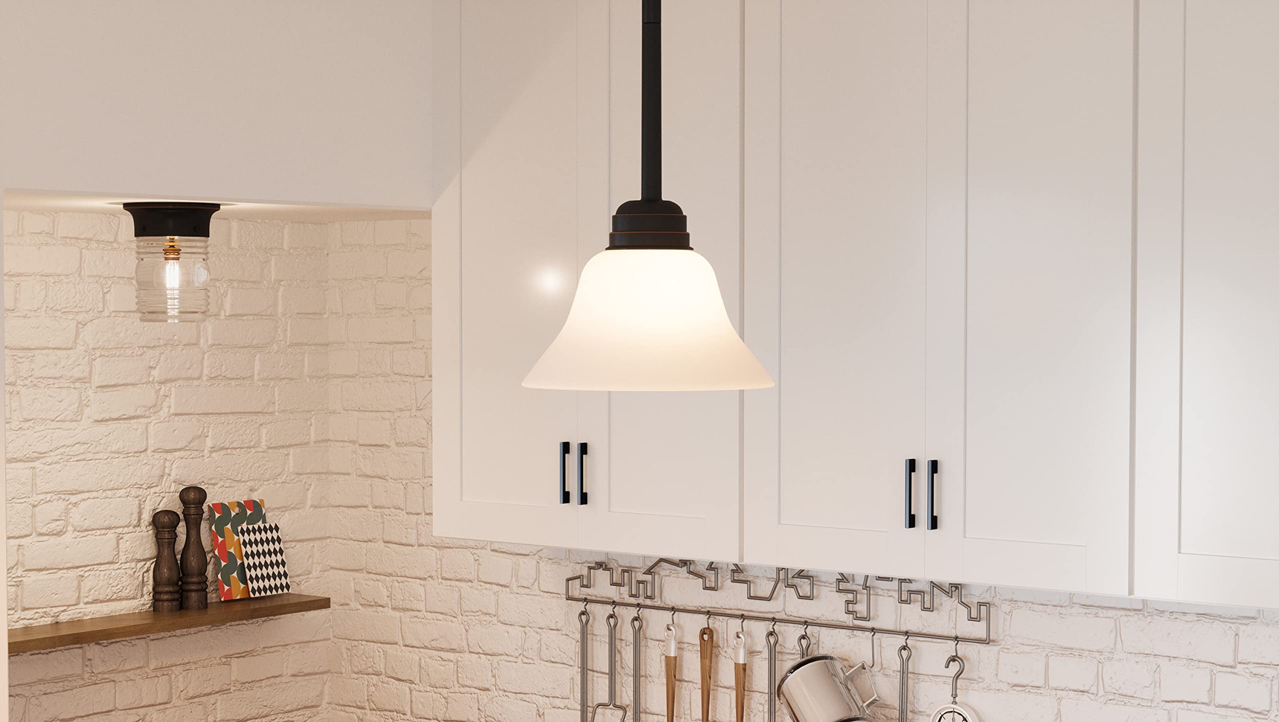 Design House Mini Pendant Light, 1-Light, Dimmable, Alabaster Glass Shade, 8inL x 8inW x 44inH, Oil Rubbed Bronze, Model 514513