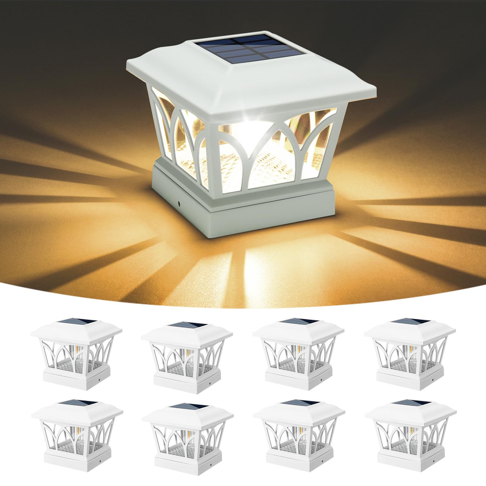 VOLISUN Solar Post Cap Lights Outdoor 8Pack, with Edison LED Bulbs, 2 Brightness Setting, Fence Post Lights Solar Powered for Ga