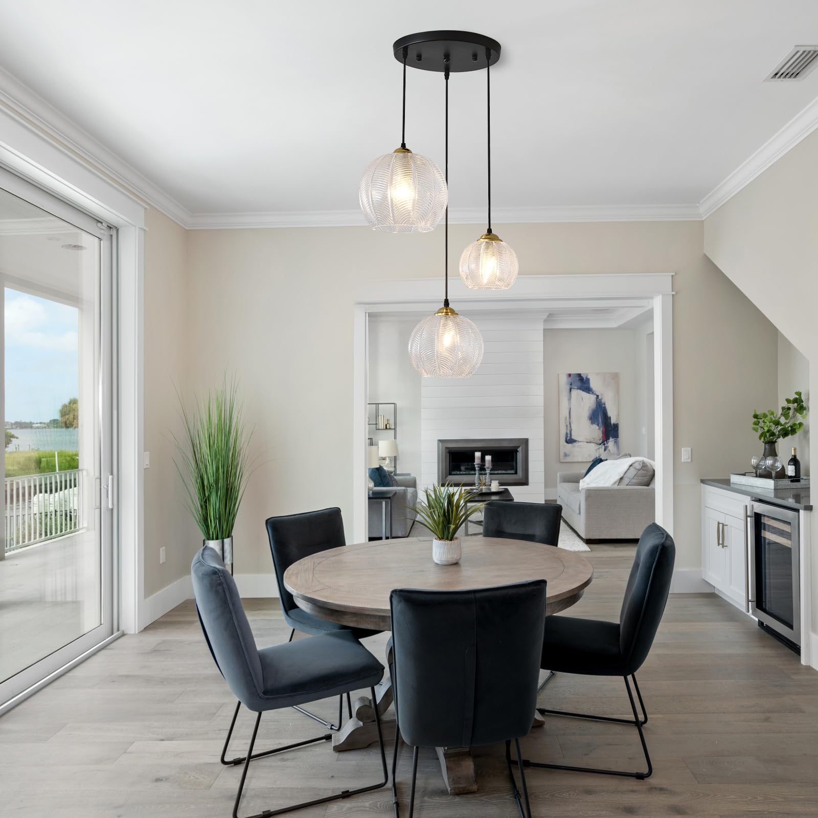 Testoys 3-Light Clear Glass Pendant Light, Globe Shade Hanging Chandelier, Hand Blown Glass Ball Pendant Light Fixtures For Kitc