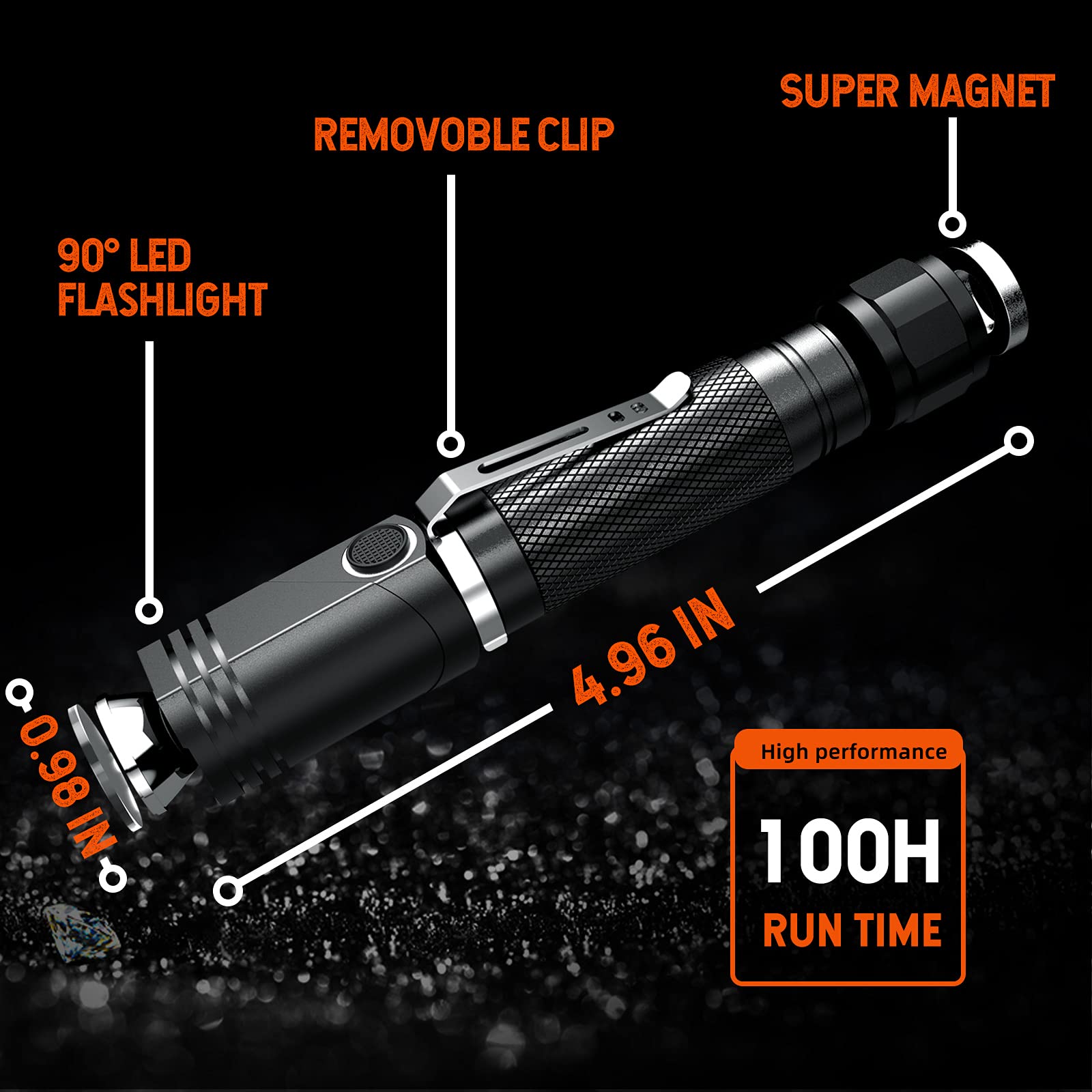 NICRON N9 Rechargeable Magnetic Flashlight 1000 Lumens, 6 Modes, IP65 Waterproof, Aluminum, W/Battery
