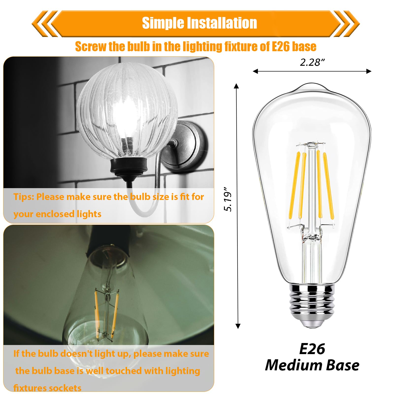 Winsaled 16 Pack Led Edison Bulbs 40W Equivalent, 4000K Cool White Dimmable St19 Light Bulb, 4W Led Filament Bulb, 450Lm E26 Vin