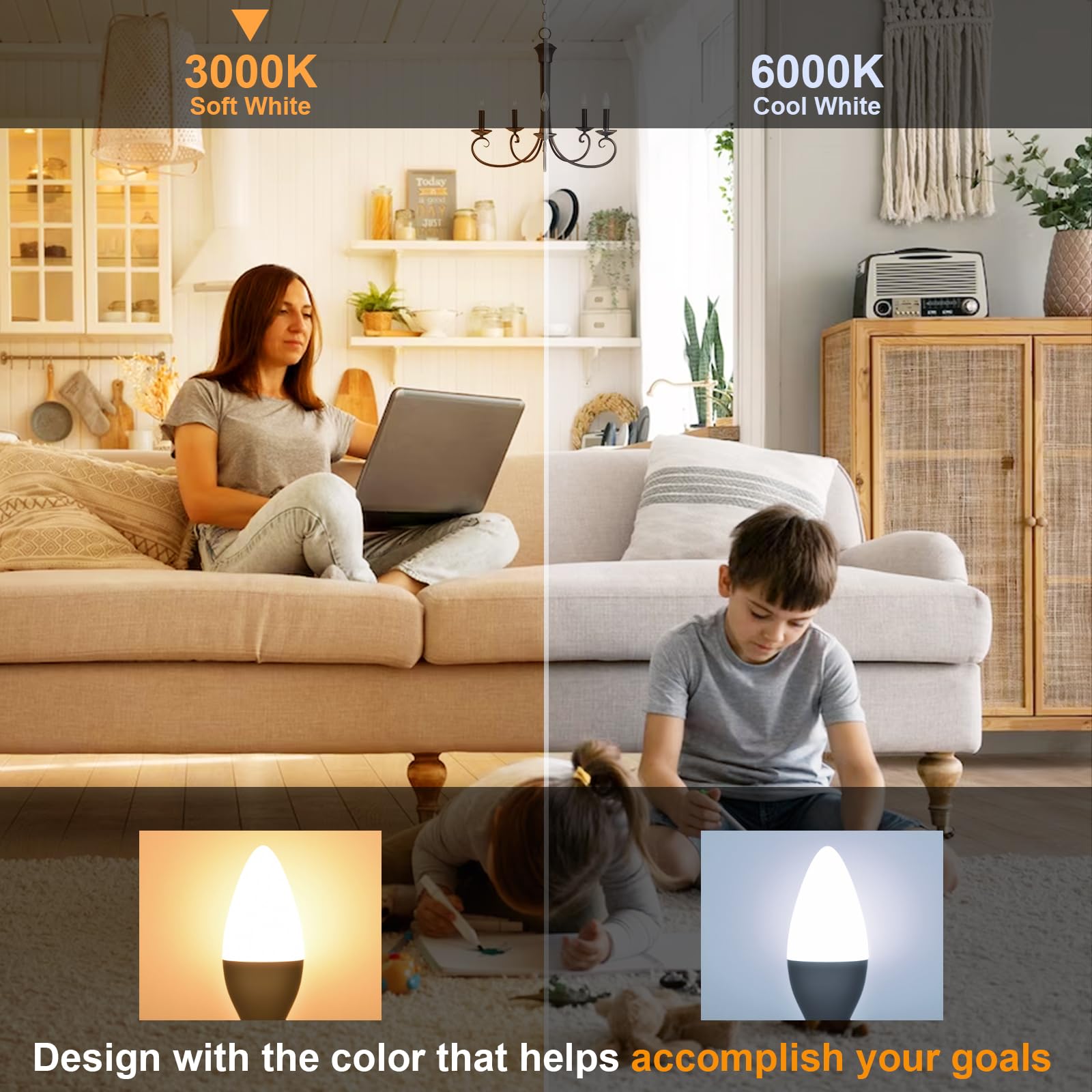 Comzler E12 Led Candelabra Bulbs, B11 Ceiling Fan Light Bulbs, 5 Watt 60 Watt Equivalent 3000K Soft White Chandelier Light Bulbs