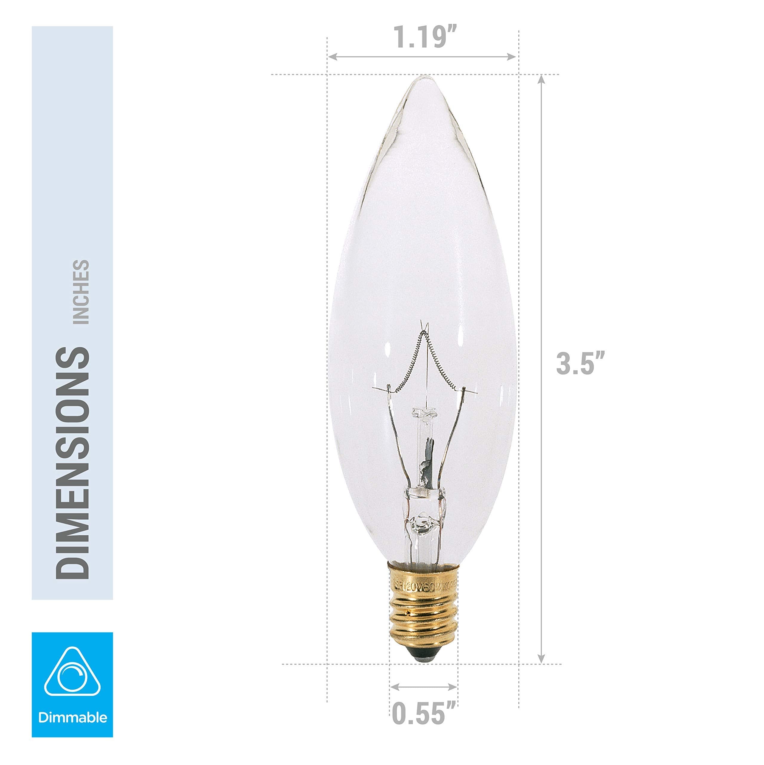 KOR 25W Candelabra Base Incandescent Light Bulbs, Clear Torpedo Tip, White, Pack of 12