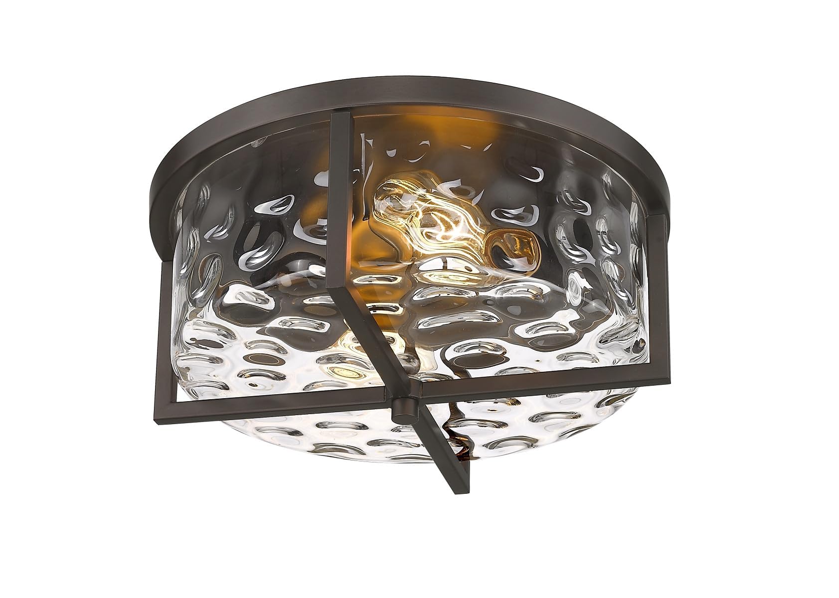 Odeums 13&quot; Hammered Glass Flush Mount Ceiling Light, Oil-Rubbed Bronze For Kitchen & Dining Room