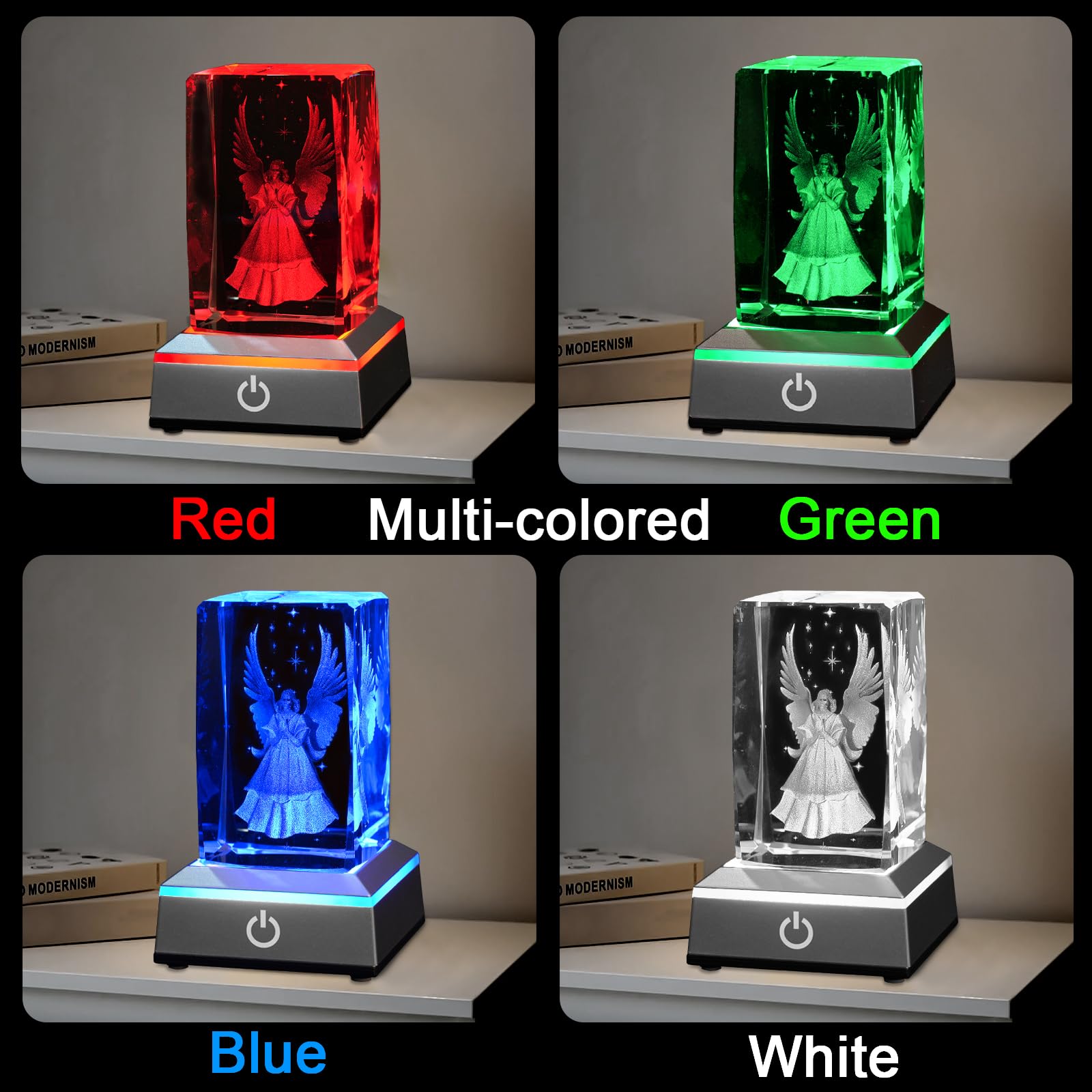 Eicxjui 3D Guardian Angel Crystal Night Light with Multicolor LED Base - Engraved Glass Lamp for Gifts & Decor