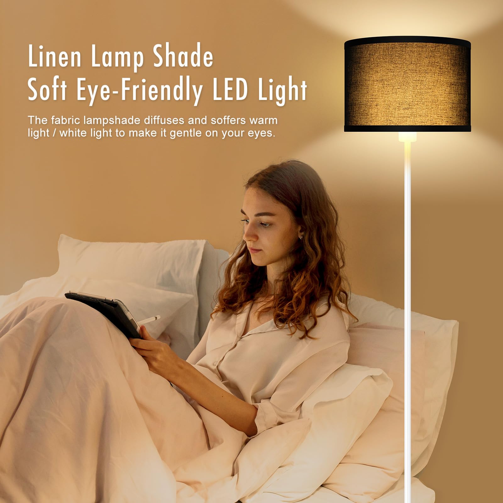 Floor Lamp, Standing Lamps, Simple Floor Lamps For Living Room, Small Stand Up Light With Black Lampshade, 59'' Tall, Foot Switc