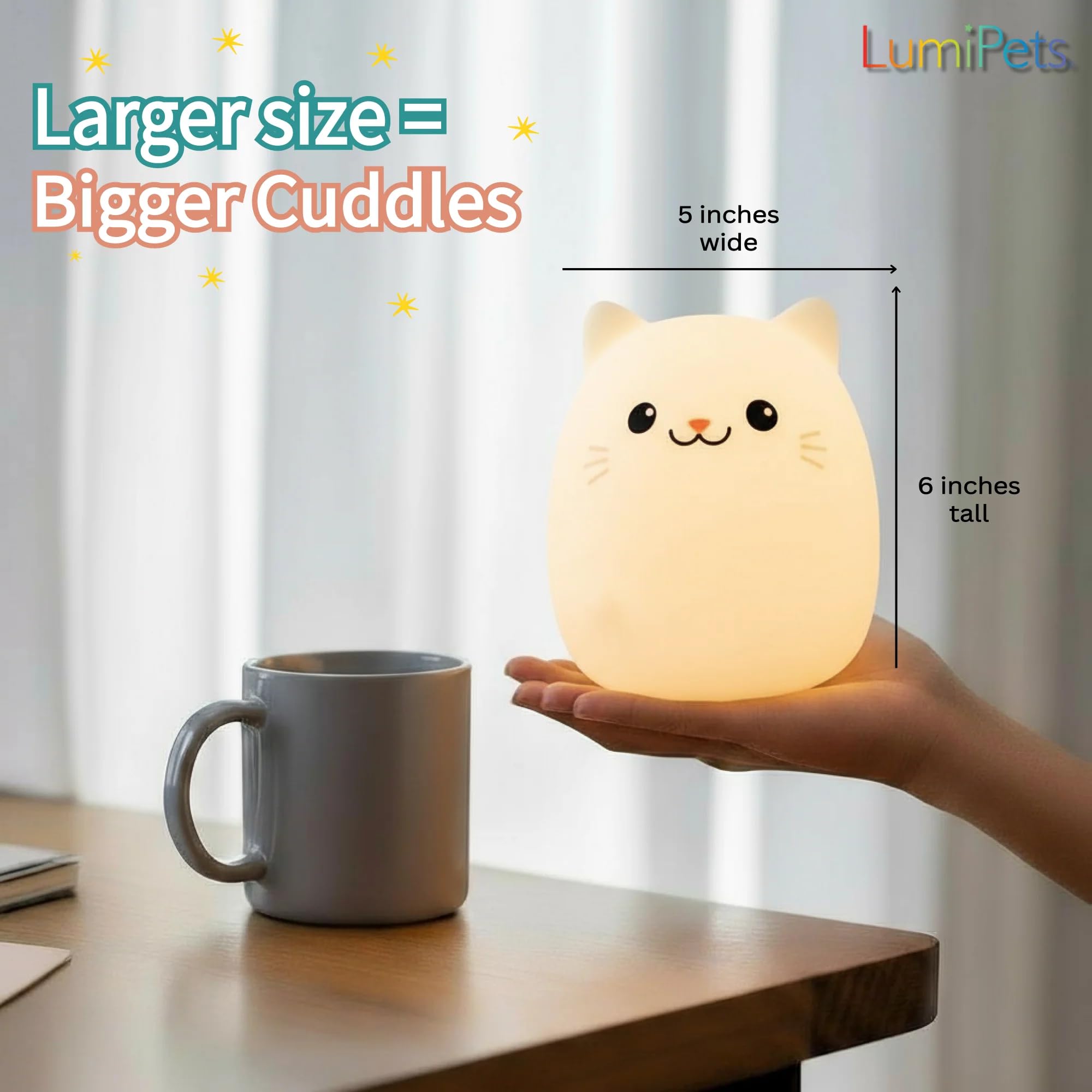 Lumipets Night Light Kids Lamp, Rechargeable Multicolor Silicone Cat Night Light, Model Lumipets13 For Girls Room