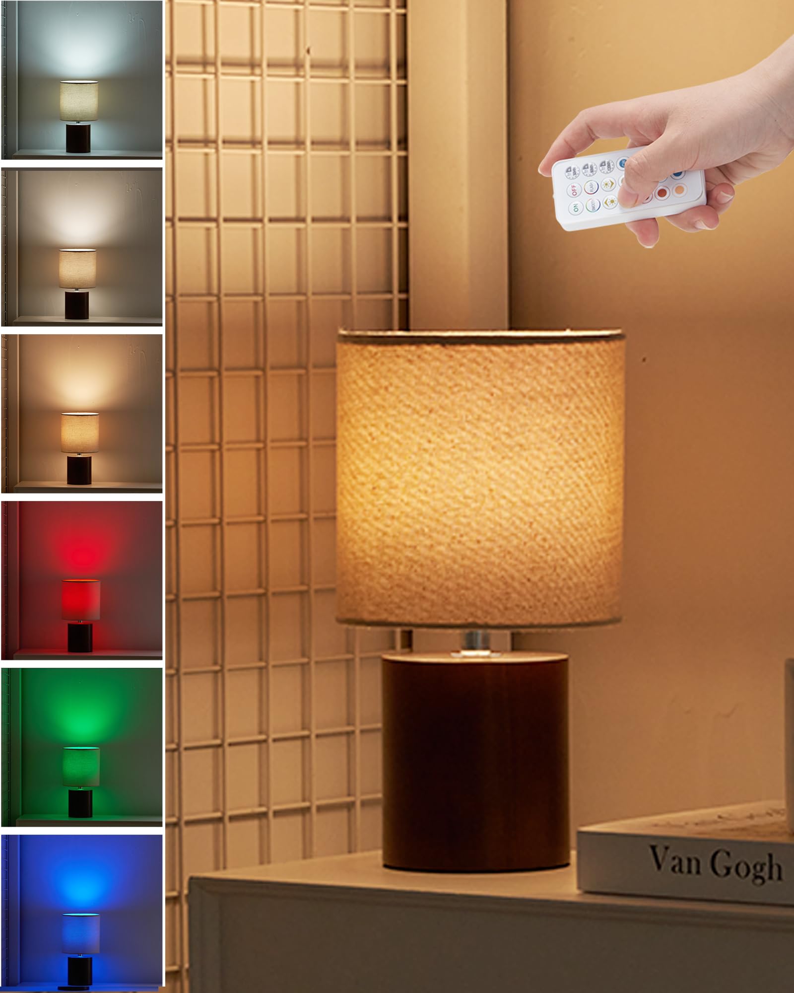UMEXUS Rechargeable Cordless Table Lamp with Timer, Remote, Dimmer, Wood Small Battery Operated Lights, Warm Bedroom Nightstand 