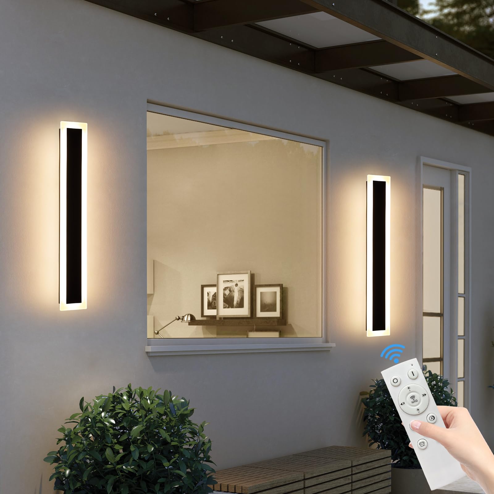 Upgrade Widened 2 Pack Long Modern Outdoor Wall Light, 31.4inch Dimmable 3000K-6000K, IP65 Waterproof LED Wall Sconce, Outside L