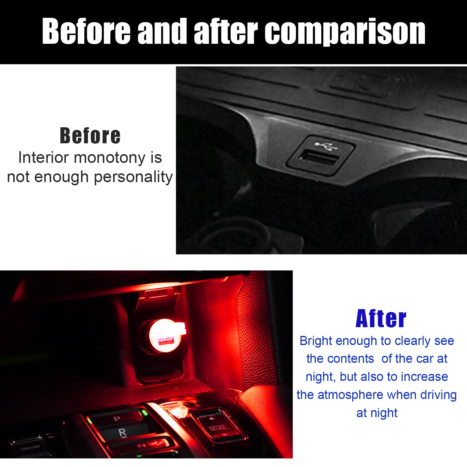 Sylvil 2 Pcs Usb Led Car Interior Atmosphere Lamp  Portable Mini Led Night Light  Plug-In Usb Interface Trunk Ambient Lighting Kit  Universal Interior Car Accessories (Red)