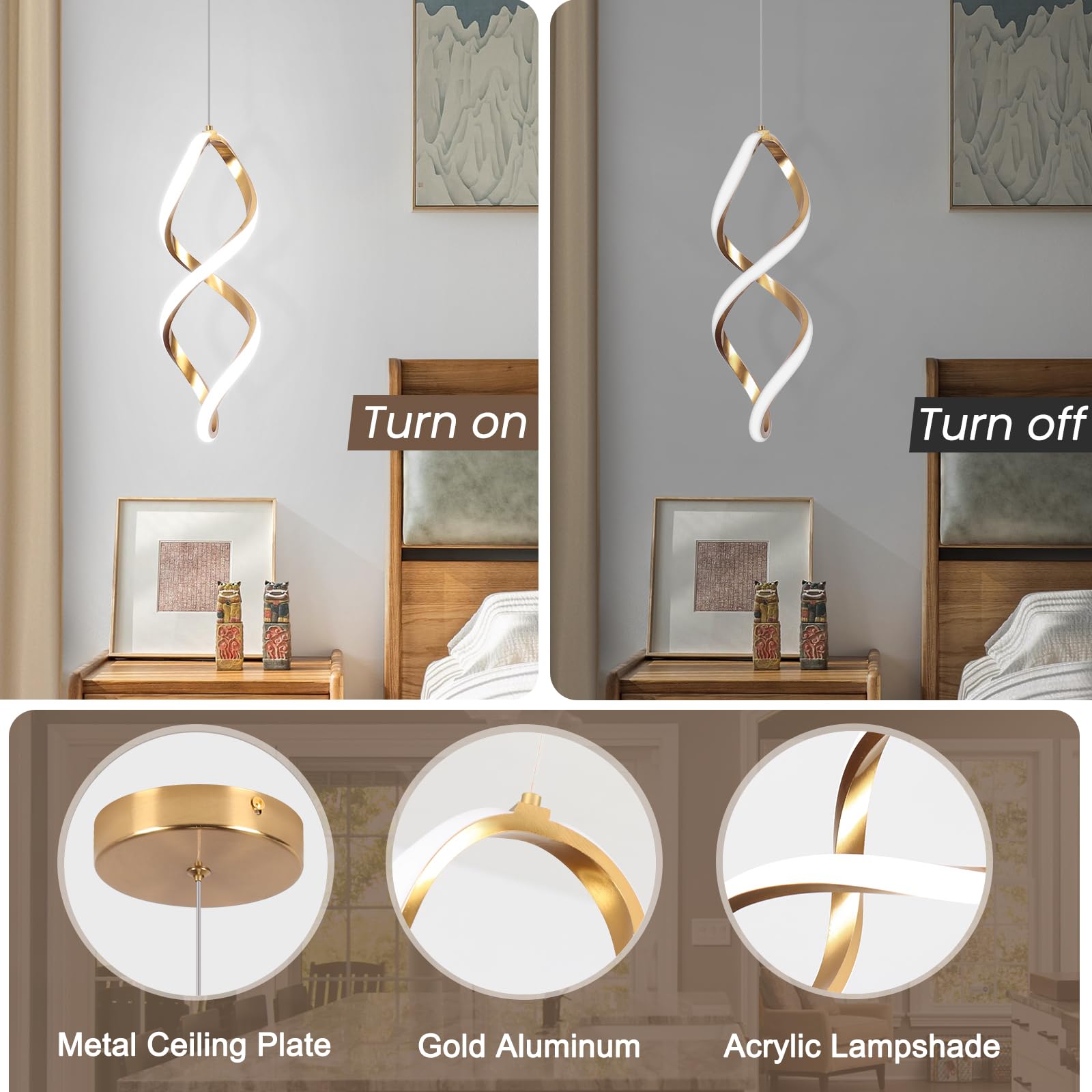 Vloitgol Gold Led Pendant Lights Kitchen Island,5500K Modern Led Pendant Lighting Over Island, Adjustable Hanging Pendant Light