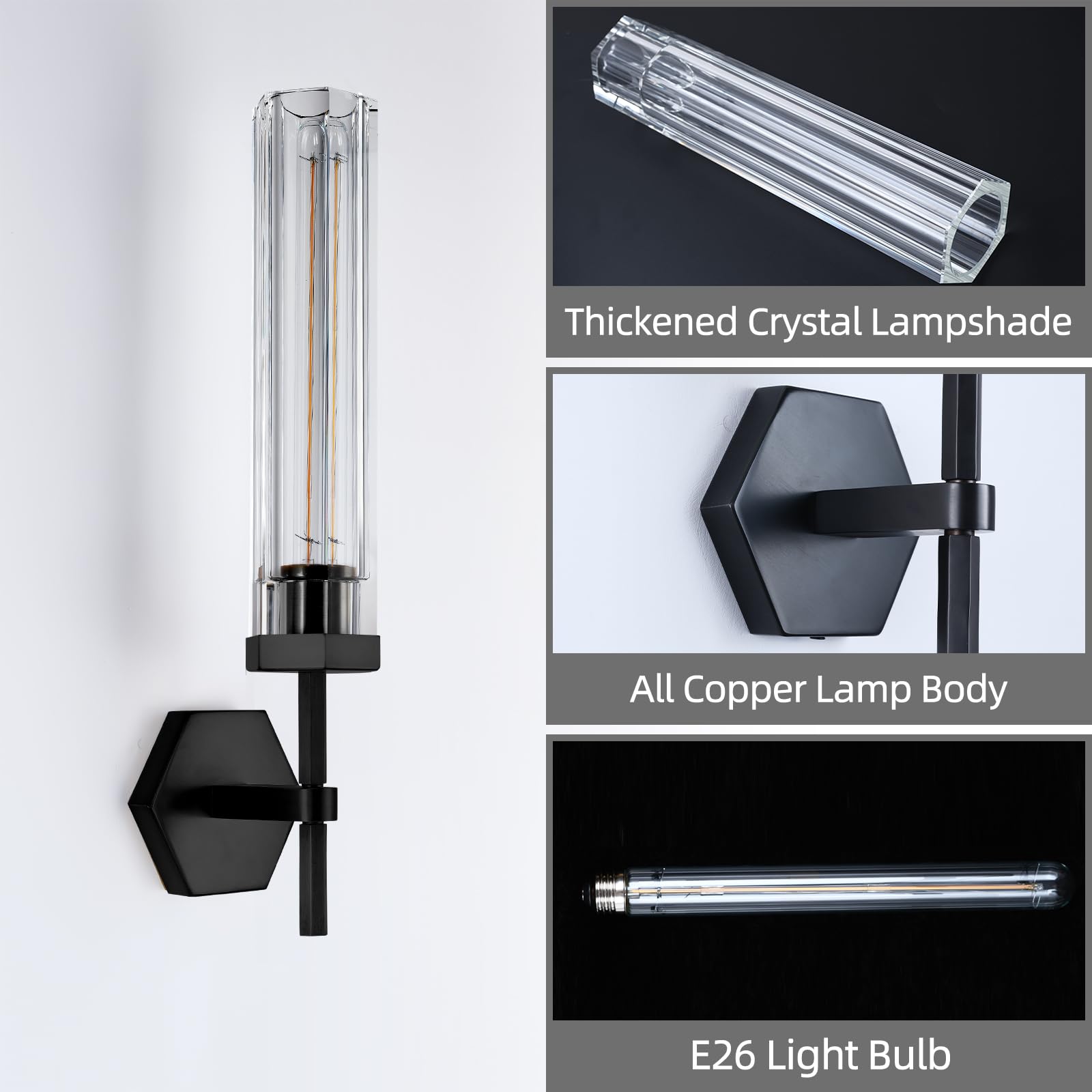 Crystal Bathroomvanity Wall Sconces Set Of Two Black Modern Bathroom Wall Sconces 12.59In Crystal Vanity Lights Fixture Indoor Sconces Wall Lighting For Bedroom Hallway Staircase Living Room