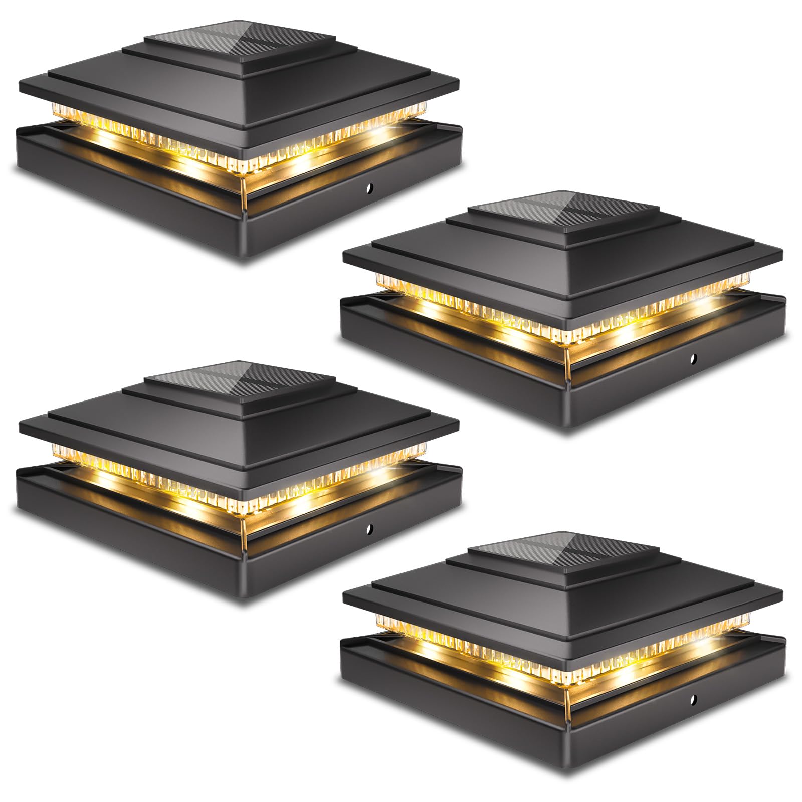 Post Cap Lights Outdoor 4pack  Waterproof Fence Post Solar Lights for 4x4 5x5 6x6 Wood/Vinyl Posts  Black Solar Deck Post Lights with 2 Color Modes Decorate Garden Patio Porch Backyard