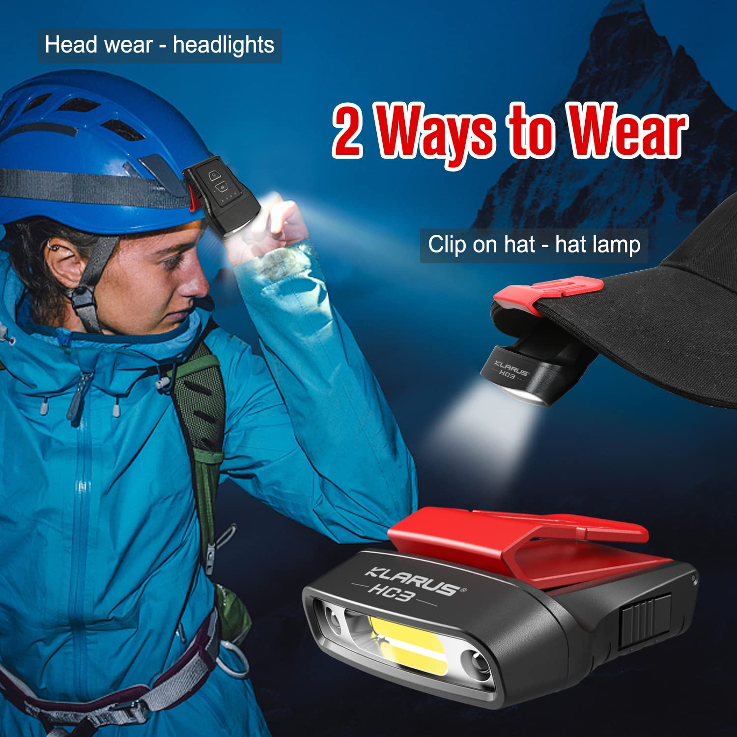 Klarus HC3 Rechargeable Motion Sensor Cap Light - 100 Lumens COB LED - Black Red - Ideal for Fishing, Running, Camping, Reading