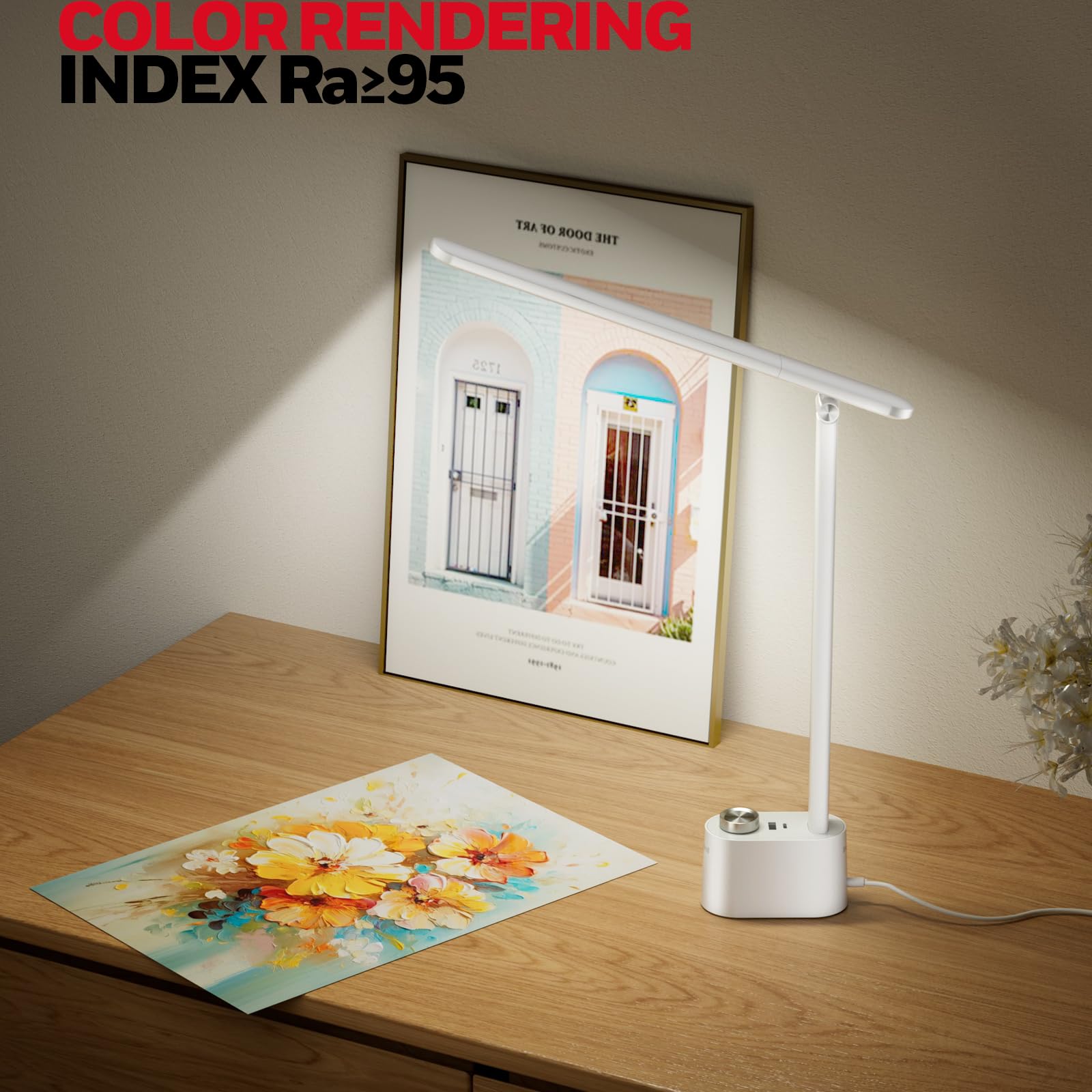 Honeywell LED Desk Lamp - H01 Pro Sunturalux™ Foldable Light, USB A+C Charging, 3 Color Modes, White