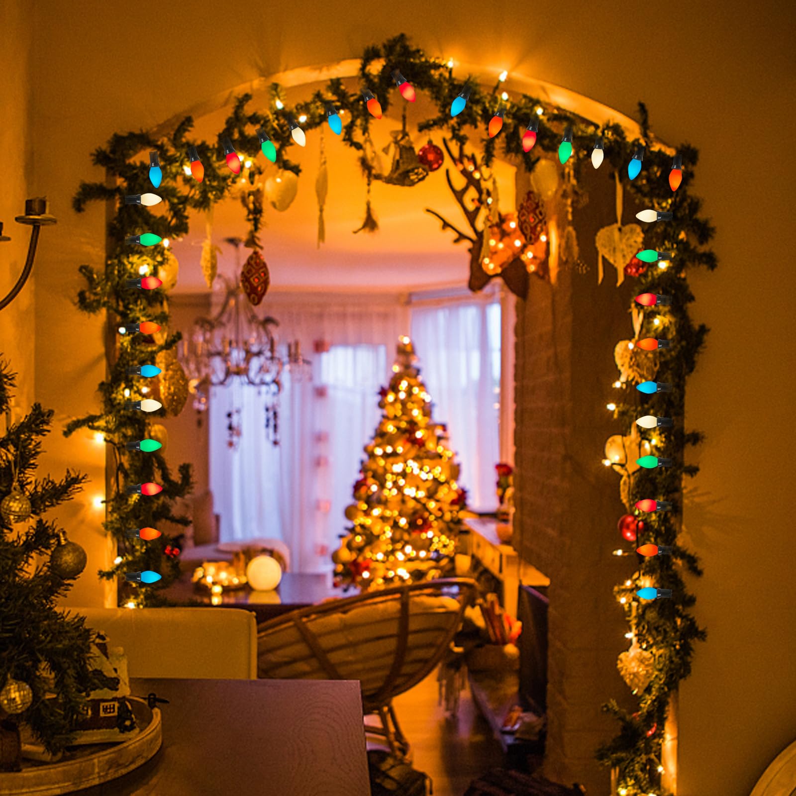 Christmas Led Light Bulb, 25 Pack C7 Multicolor Replacement Bulbs For Outdoor Patio Indoor Christmas Party String Lights, 0.6W E