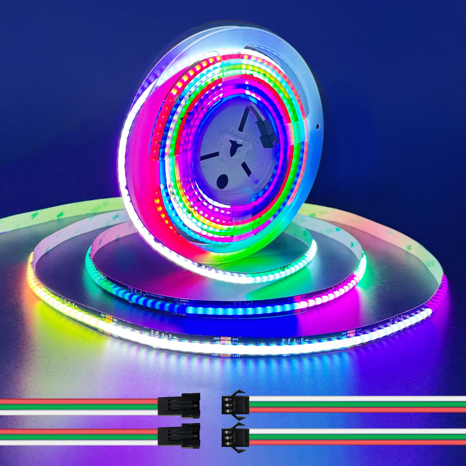 HAMRVL FCOB WS2811 RGB COB LED Band Lights DC12V Flexible High Density Uniform Color Chasing Smart IC Tape Light 576LED/m 16.4ft 10mm Wide Black PCB for Home TV Party Game(No Adapter or Controller)