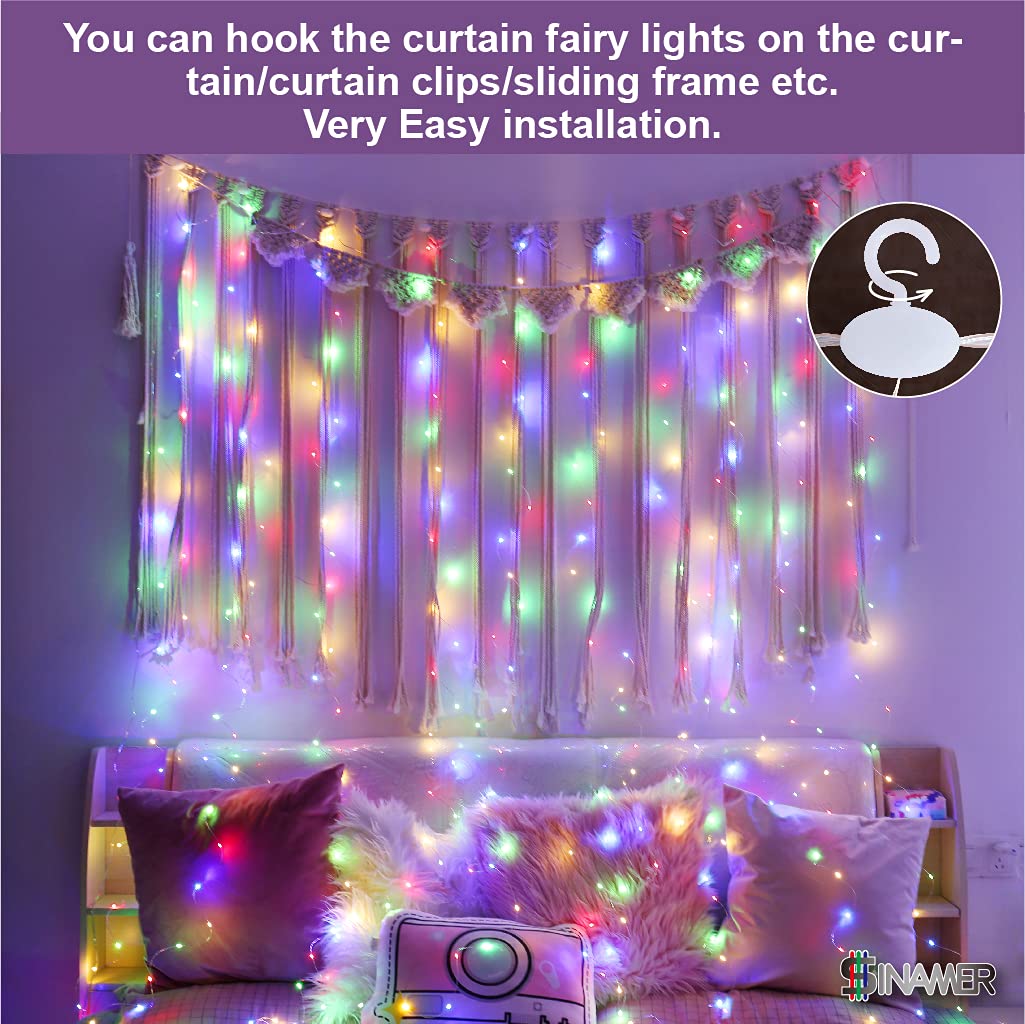 Sinamer Curtain String Light, Multicolor Curtain Light For Bedroom, Usb Powered 8 Modes Remote Fairy Light For Home Wedding Party Decor