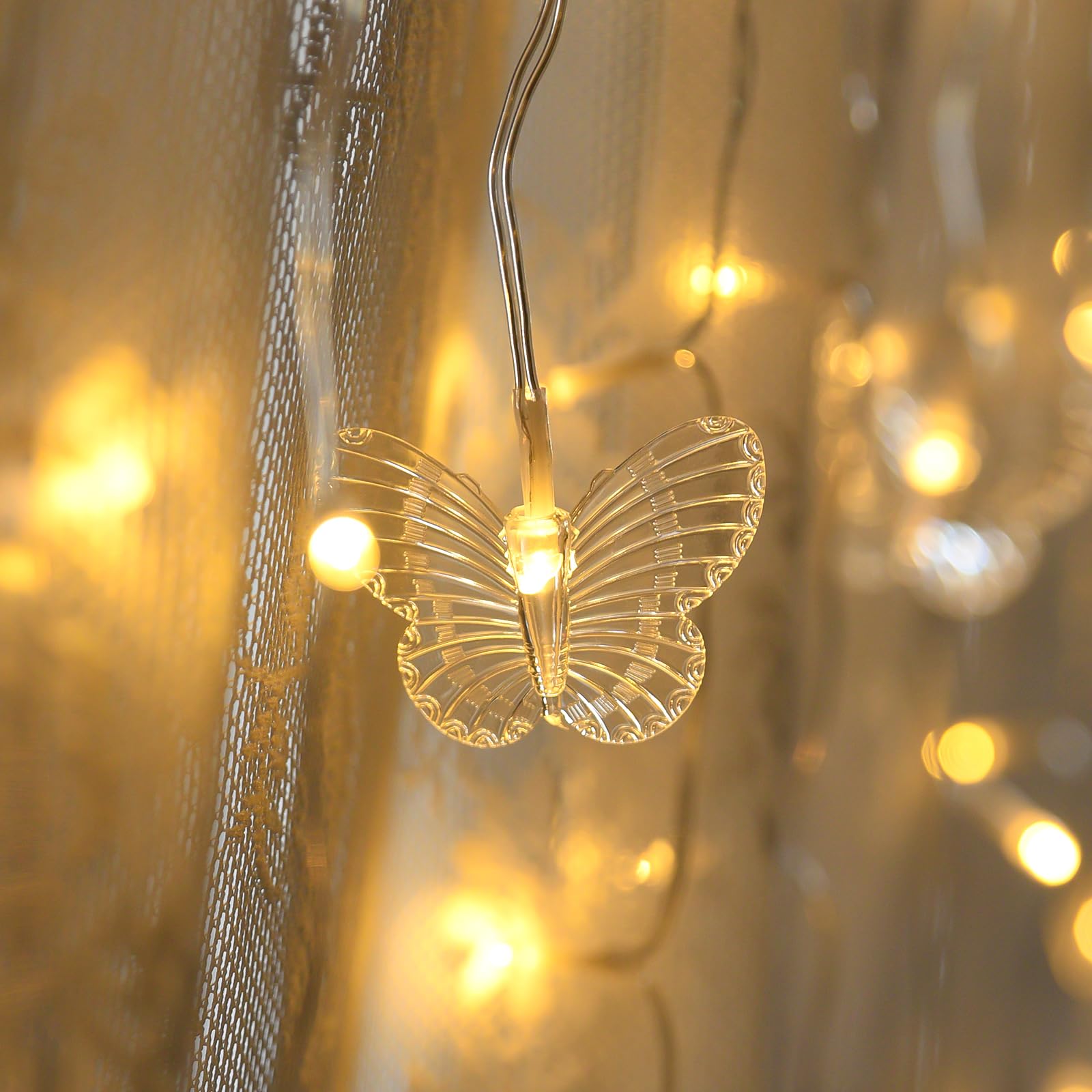 Dailyart Butterfly String Lights, 98 Led 15.9Ft Butterfly Curtain Lights 8 Modes Usb Power With Remote Control Butterfly Decorations For Bedroom, Room, Wall, Party, Ceiling, Wedding, Christmas
