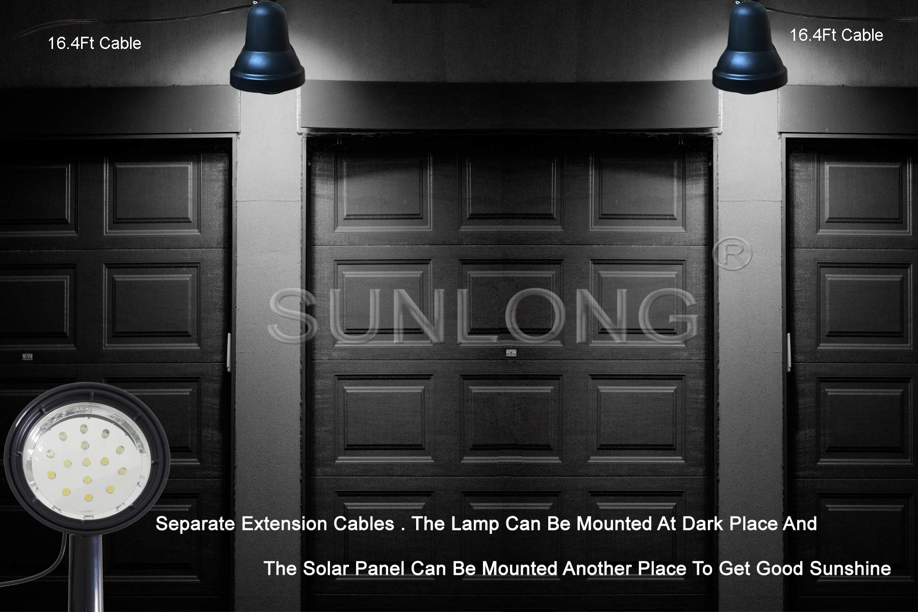 SUNLONG Solar Powered Spot Lights - Waterproof 2-in-1 Adjustable Brightness for Yard, Flagpole, Landscape - 2 x Spots, White, Model SLSP00