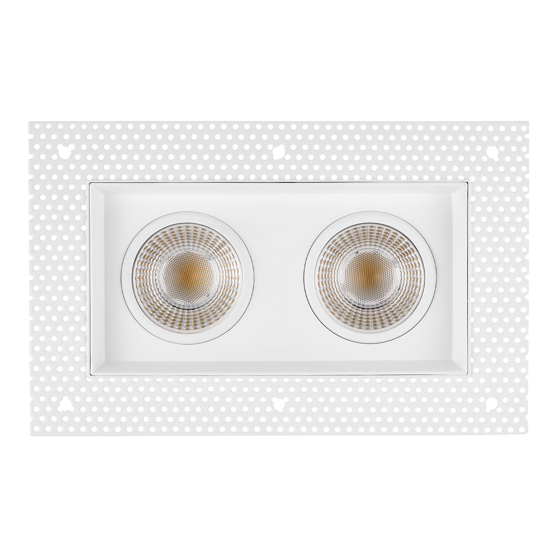 Maxxima 4 inch 2 Head Trimless Slim Square Recessed Anti-Glare LED Gimbal Downlight Canless IC Rated 2000 Lumens 5 Color Tempera