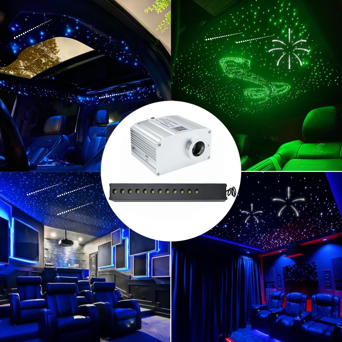 Azimom 10W Rgbw Twinkle 550Pcs 0.03In 13.1Ft Fiber Optic Starlight Lights+Pure White Meteor Shooting Star Sound Activated End Gl