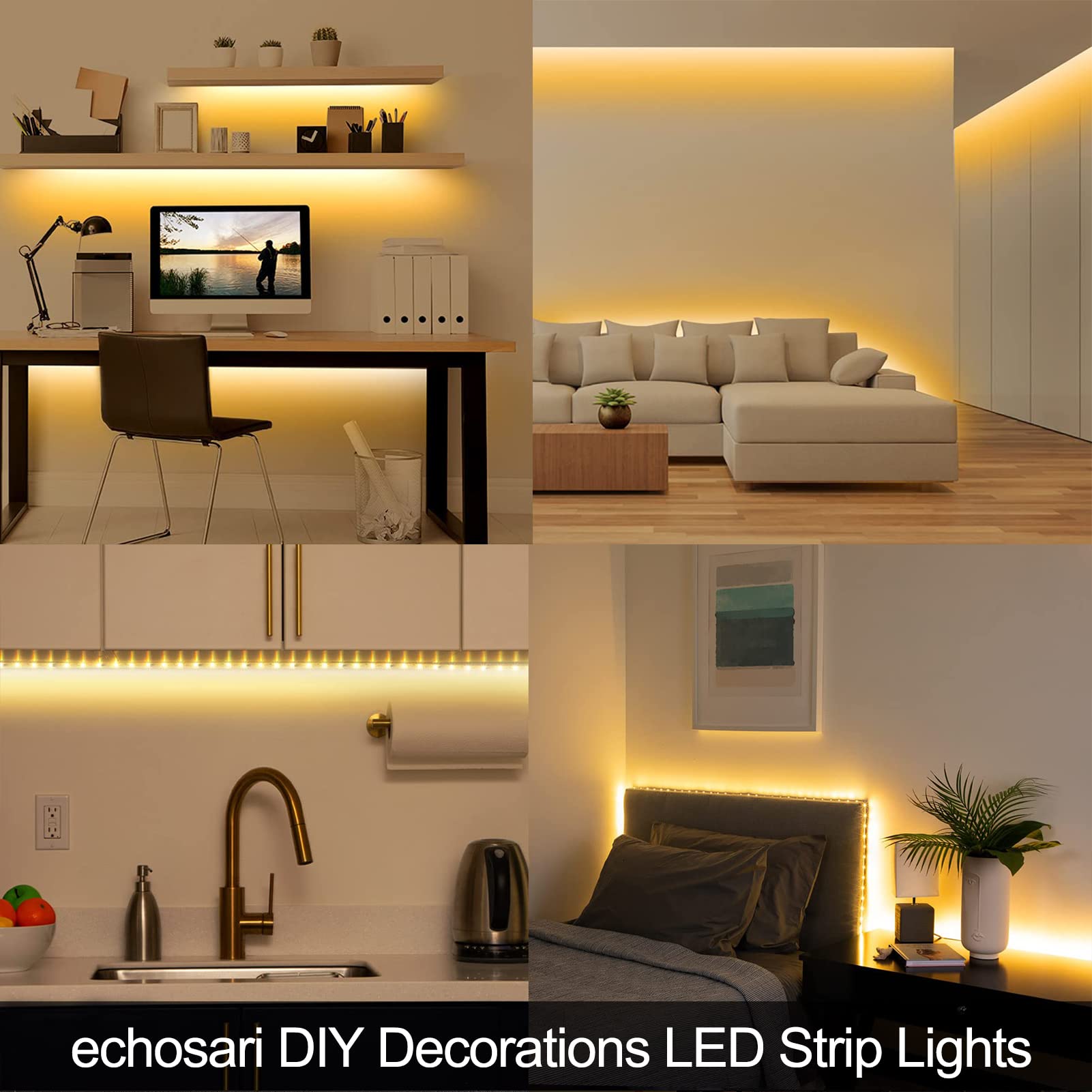Echosari Strip Lights Battery Operated, 16.5Ft 150 Led 2835 Smd Closet Strip Lights With Remote For Bedroom, Kitchen, Cabinet Décor (Warm White)