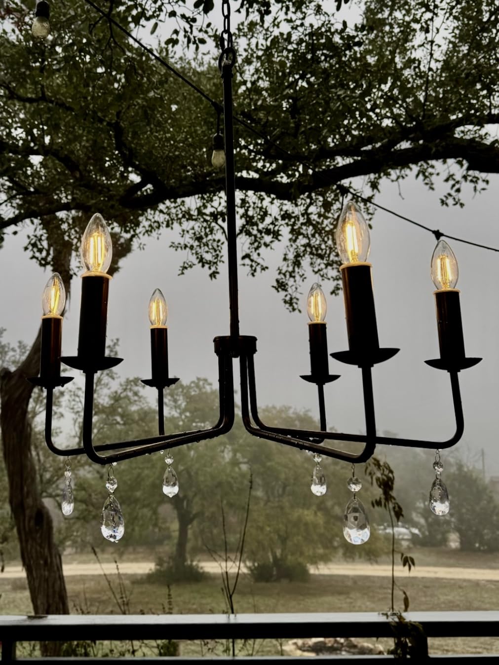 Brink House Farmhouse Outdoor 6 Light Plug-In Chandelier H23   Xw25   , Straight Black Arms, And Low Voltage Ip65 Water Resistan