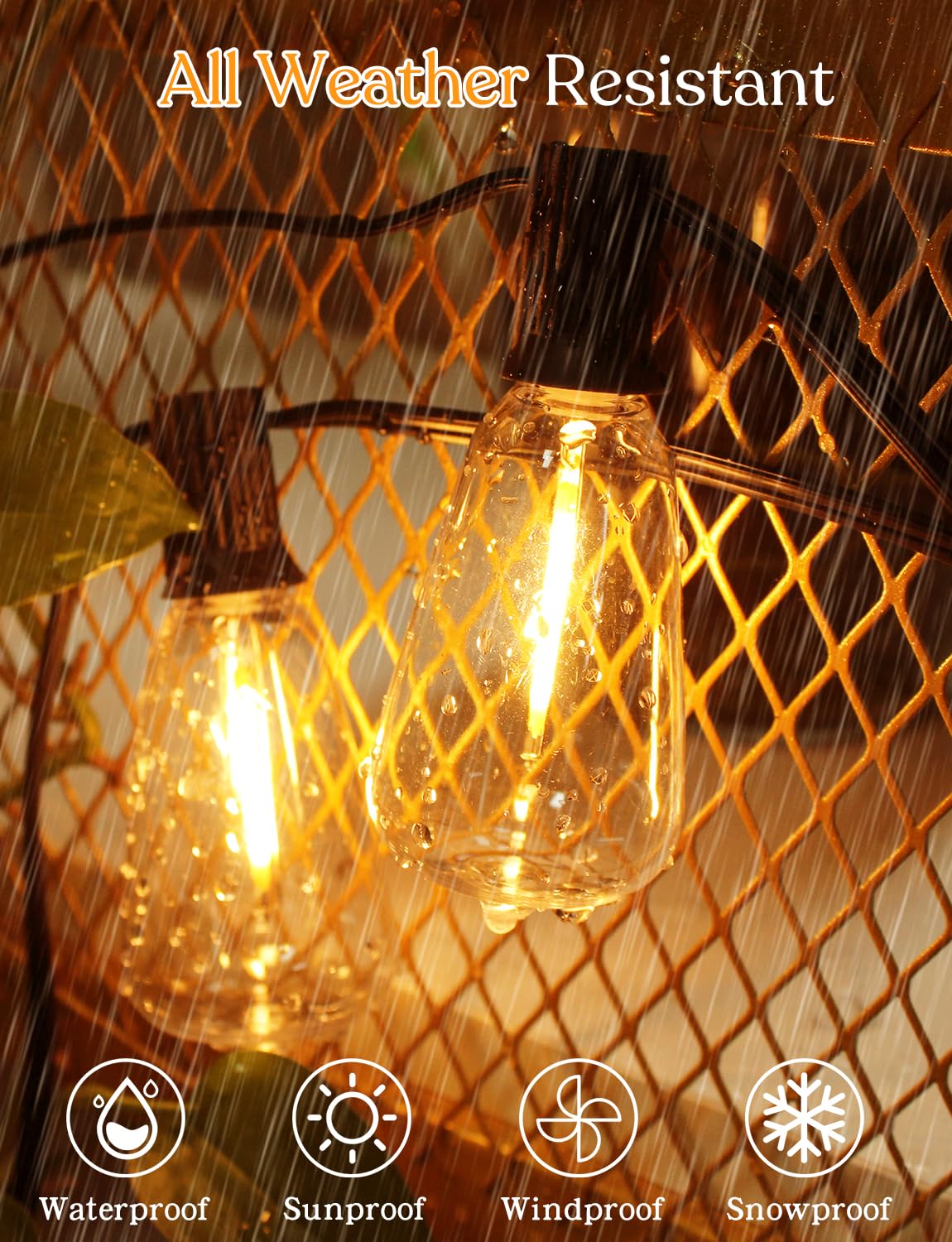 Yoyonacy 50 Ft Outdoor String Lights - Led Waterproof Patio Lights With Dimmer Remote - Edison Bulbs For Porch, Backyard & Cafe/