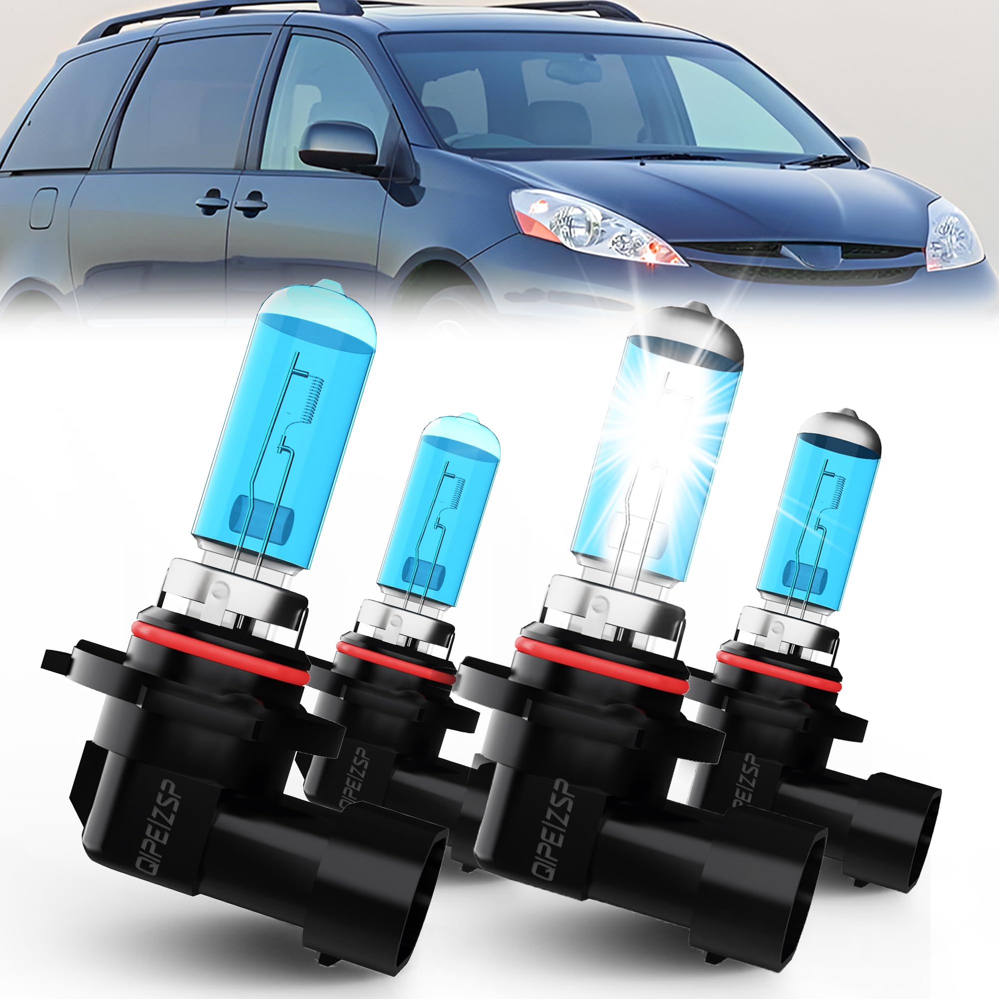 QIPEIZSP Compatible with Toyota Sienna (2004-2010) Halogen Headlight Bulbs Front Bulb Bright Light Halogens Combo, 9005/HB3/H10
