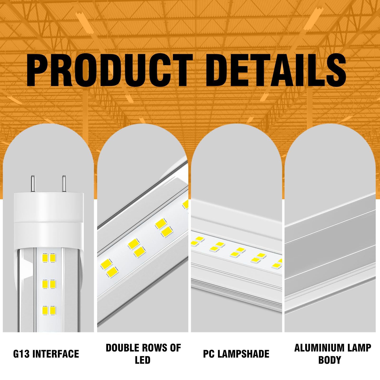 ONLYLUX T8 LED Bulbs - 4ft, 28W, 4000 Lumens, Daylight 5000K, Aluminum, 10 Pack, Ballast Bypass,