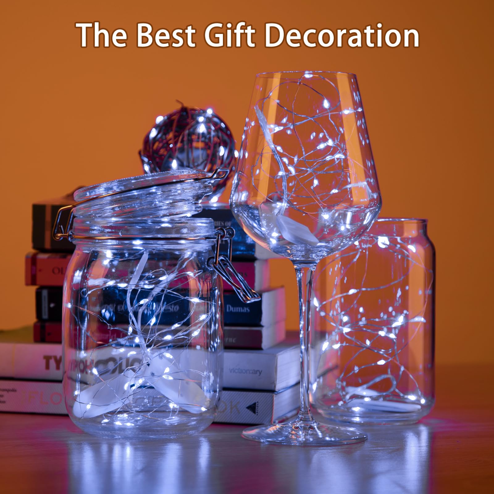 Sinamer 6 Pack White Fairy Lights Battery Operated Lights, 7Ft 20 Led Mini String Lights, Waterproof Silver Wire Starry For Mason Jars Wedding Party Centerpiece Table Christmas