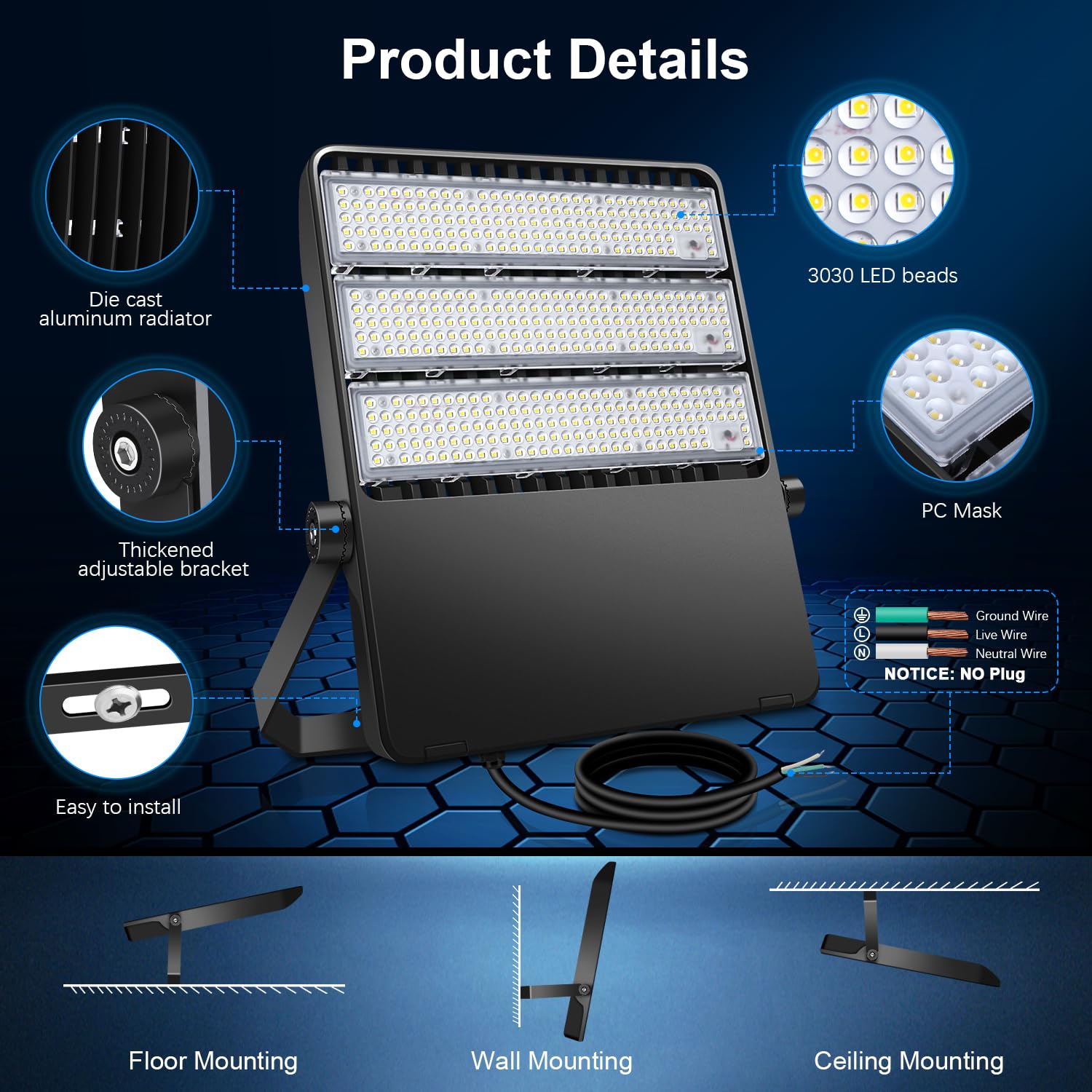 Tomourd 360W Stadium Flood Light Outdoor Led  50800 Lumen 110-270V Commercial Super Bright Yard Floodlight 5000K  Ip65 Waterproof Exterior Flood Lighting Security For Arena  Field  Sport  Court