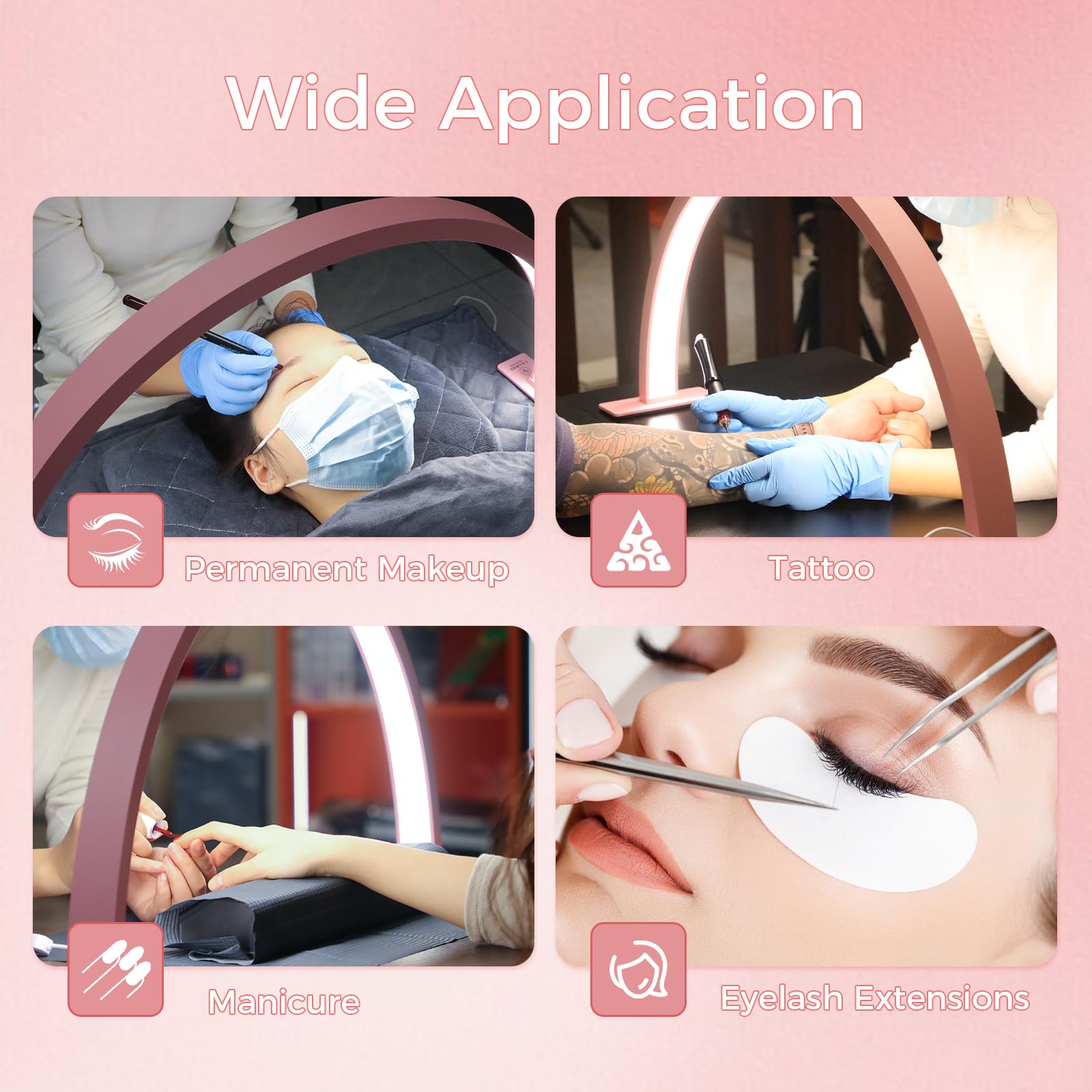 Charme Princesse 30in Half Moon Lamp 48W LED Light 1600 Lumen Pink for Eyelash Extensions and Skin Care