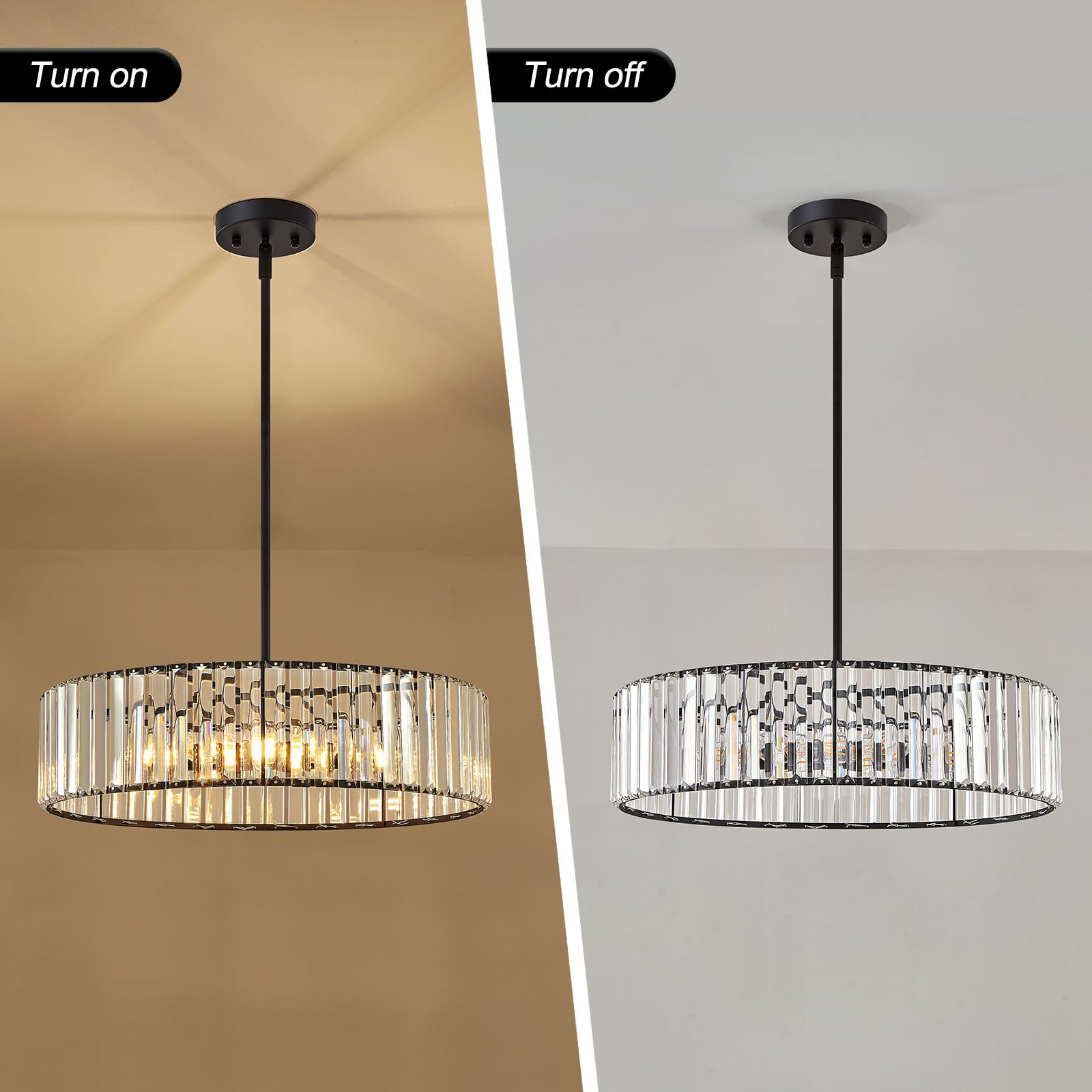 Violoemi Modern Blcak Semi Flush Mount Ceiling Light  Crystal Dining Room Chandelier Light Fixture  6-Light Drum Lighting Fixtures For Foyer Kitchen Living Room Bedroom (19.6 Inch)