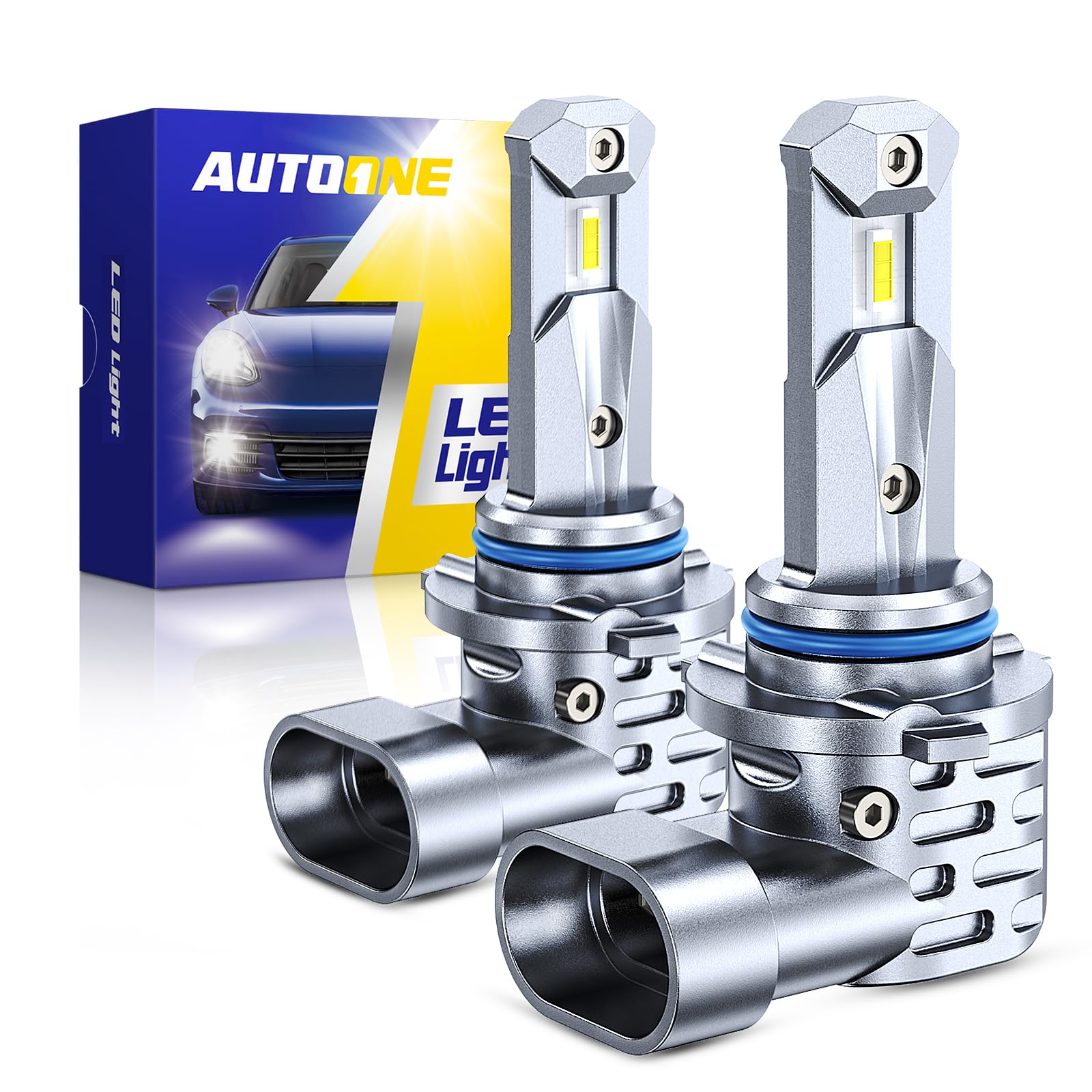 AUTOONE HB3 9005 LED Light Bulbs, 6000K Bright, Fanless Mini Size, White, Pack of 2