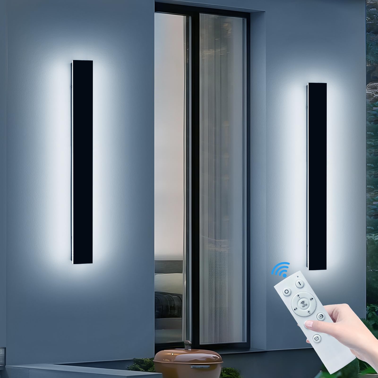 Daoseolo 2 Pack Outdoor Wall Sconce, 47.2inch Dimmable IP65 Waterproof Light Fixture with Remote Control